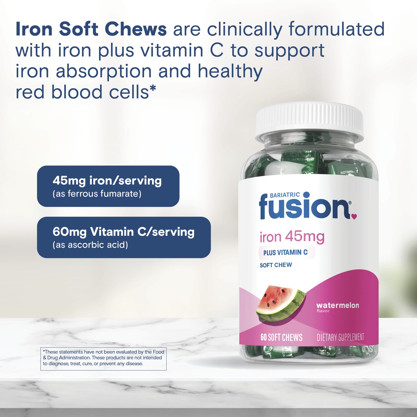 Bariatric Fusion Iron Plus Vitamin C Soft Chew, 60 Soft Chews – Watermelon — étiquette 2