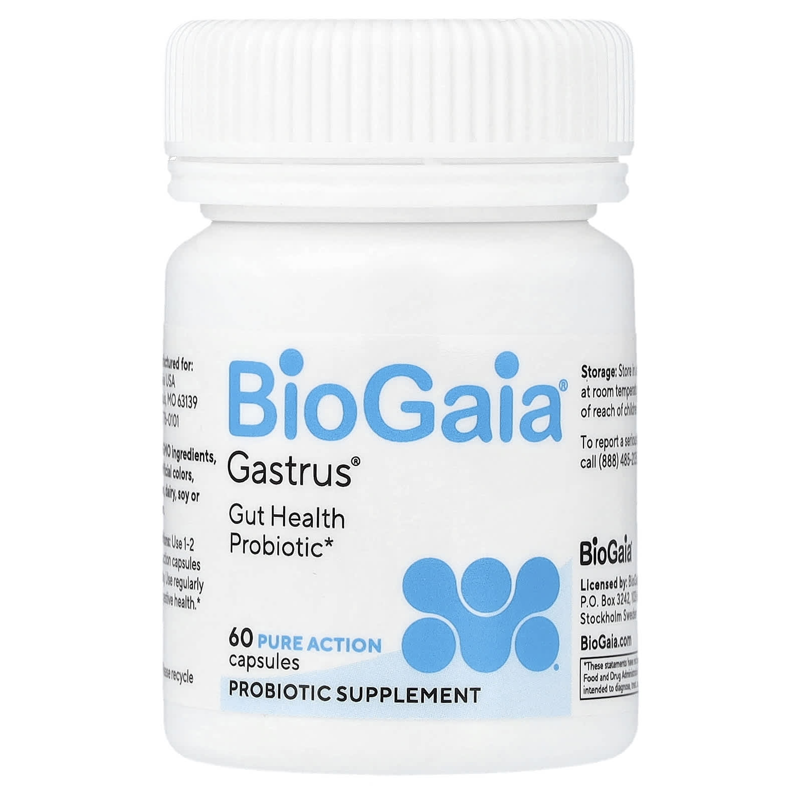 BioGaia Gastrus Probiotic Capsules, 60 Pure Action Capsules — étiquette 1