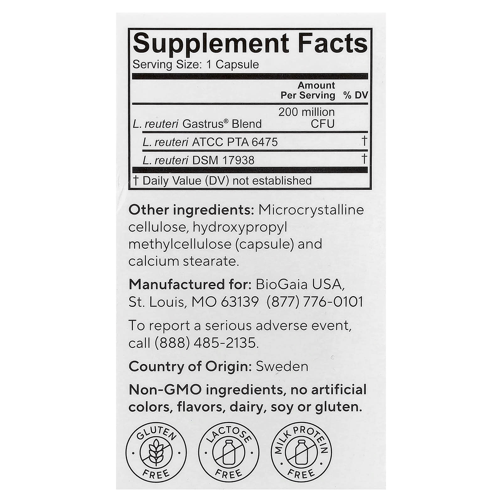BioGaia Gastrus Probiotic Capsules, 60 Pure Action Capsules — photo 2 sur 2