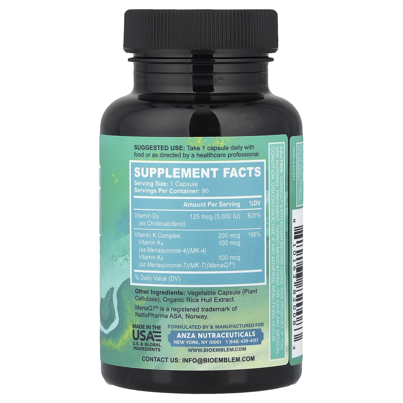 BioEmblem Vitamin D3 + K2 – 90 gélules végétales — photo 2 sur 2