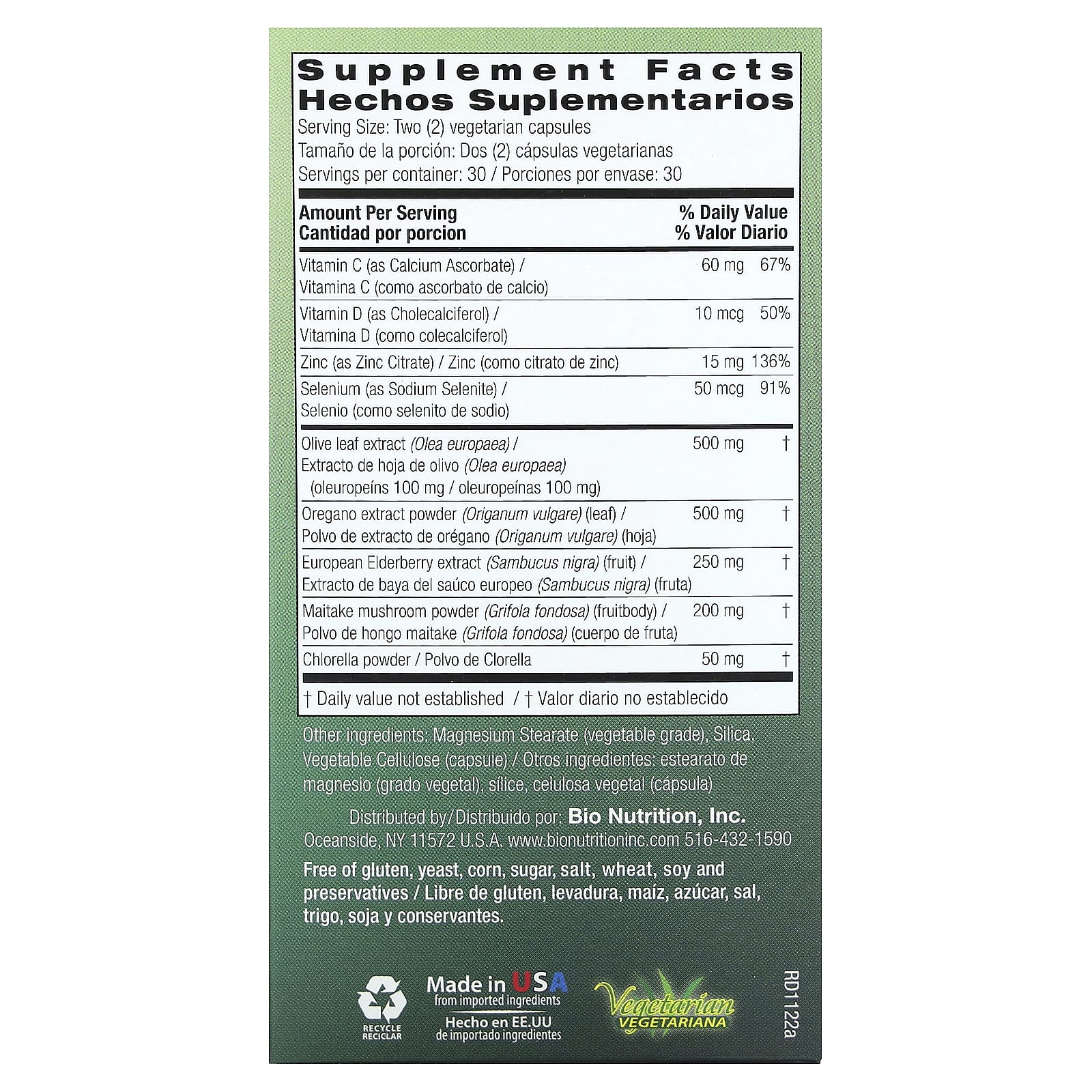 Bio Nutrition Immune Wellness, Olive Leaf & Oregano – 60 gélules végétales — photo 2 sur 2