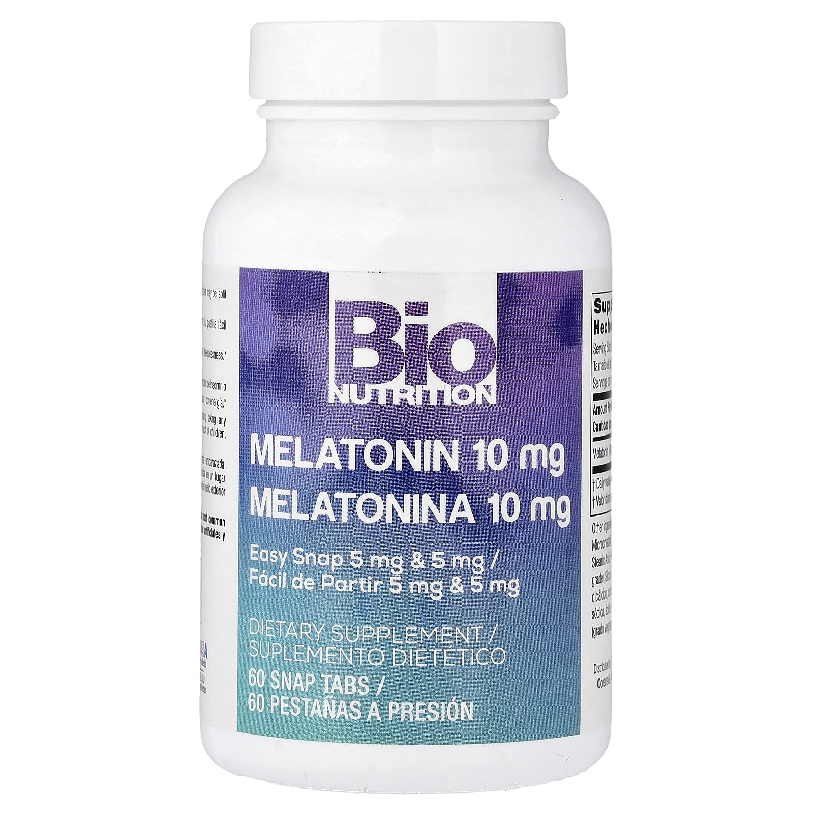 Bio Nutrition Melatonin – 10 mg — étiquette 1