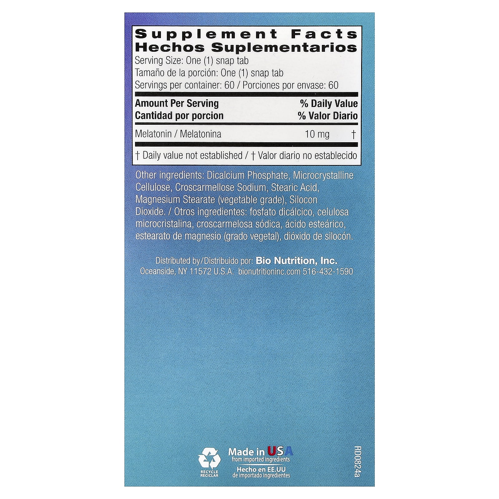 Bio Nutrition Melatonin – 10 mg — photo 2 sur 2