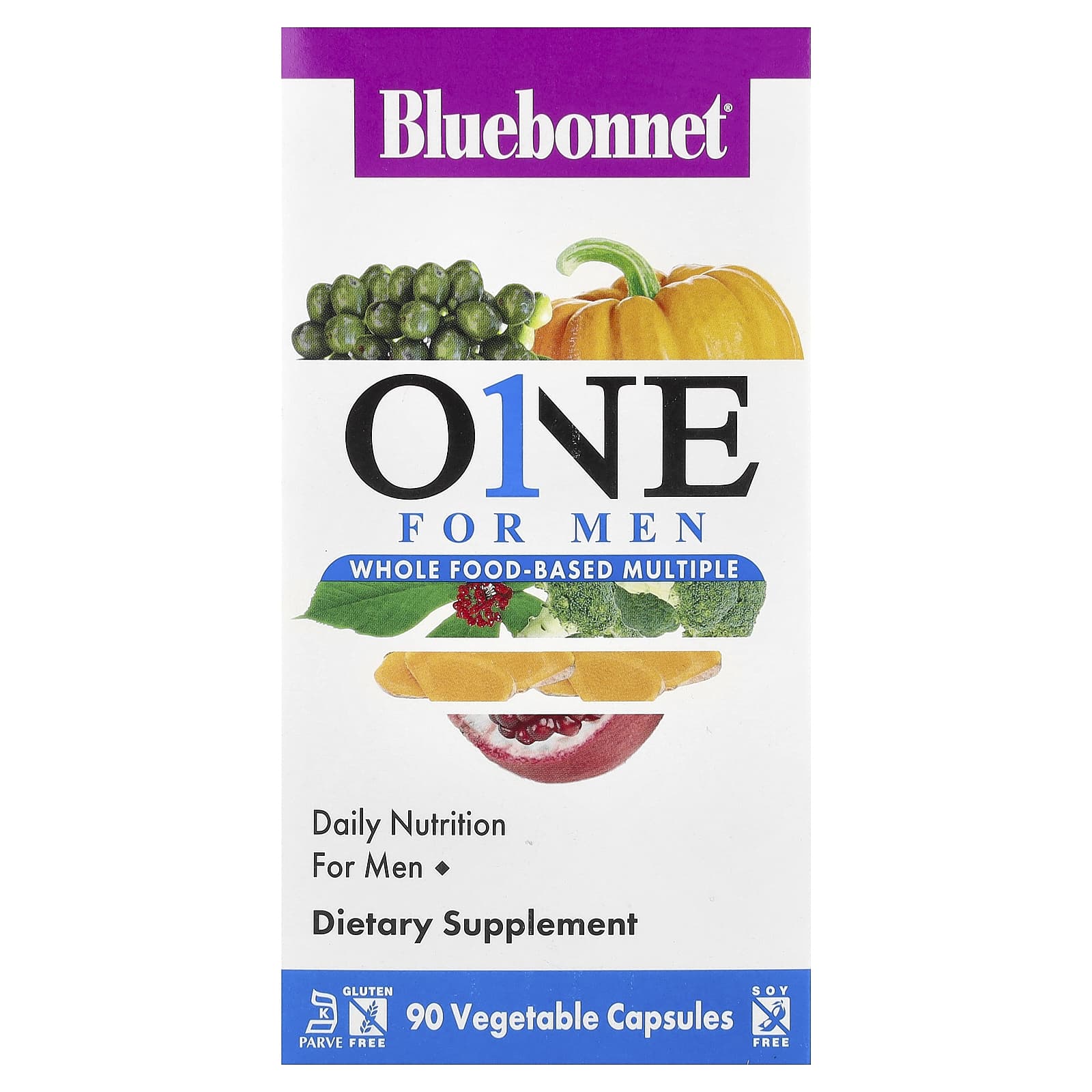 Bluebonnet Nutrition Men's ONE, Whole Food-Based Multiple, 90 Vegetable Capsules — Tunisie