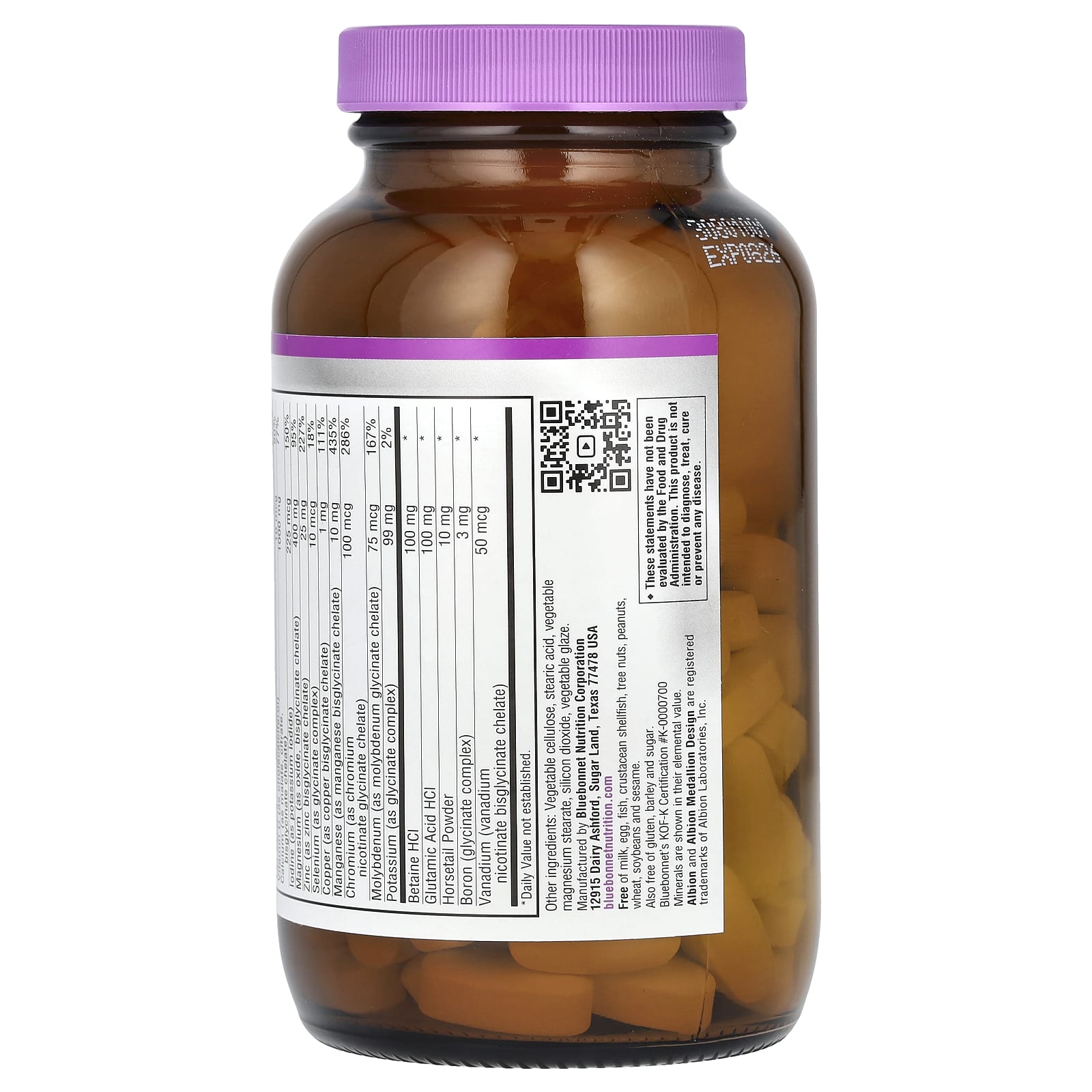 Bluebonnet Nutrition Chelated Multiminerals, Iron Free, 120 Caplets — étiquette 1
