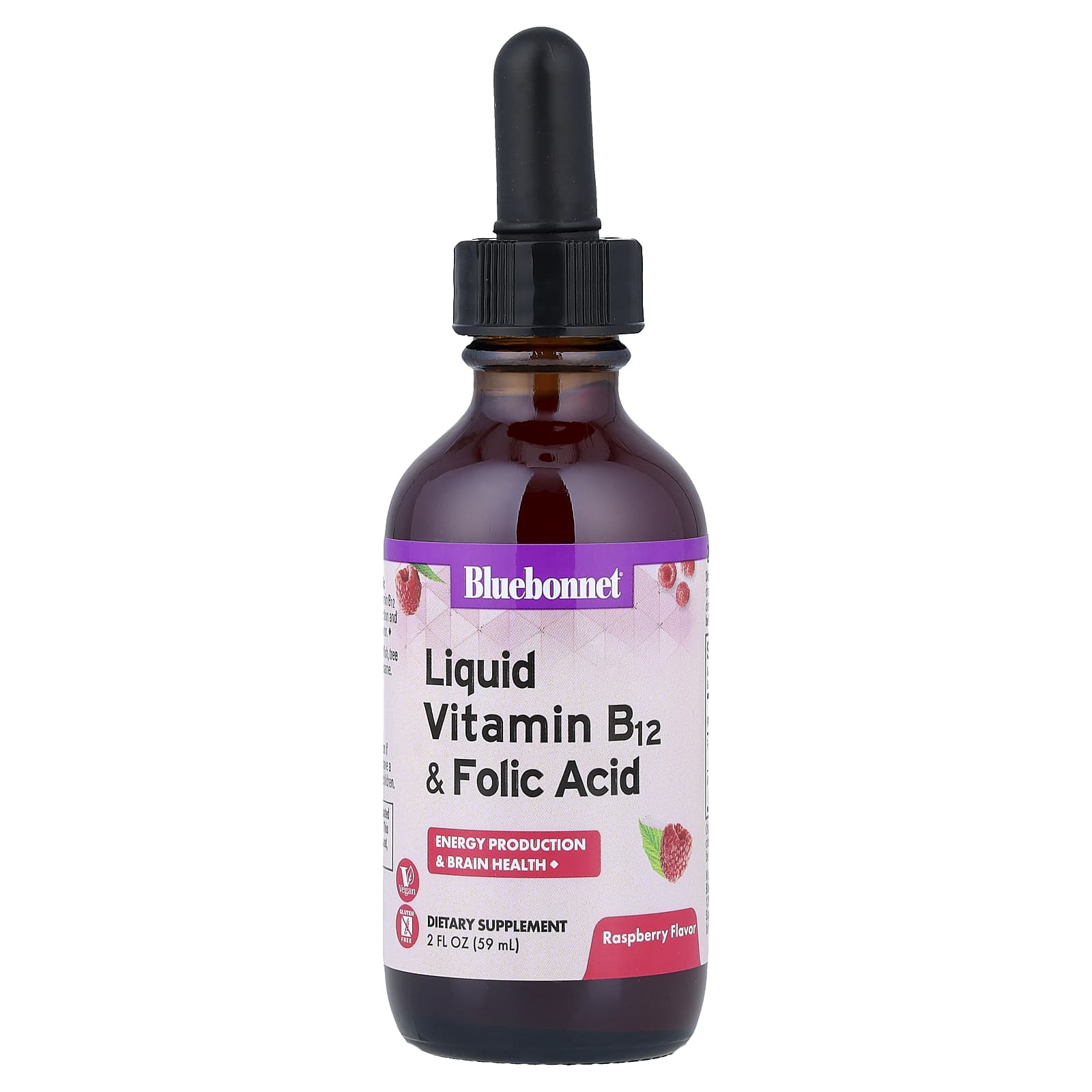 Bluebonnet Nutrition Liquid Vitamin B-12 & Folic Acid – Raspberry – 59 ml — Tunisie