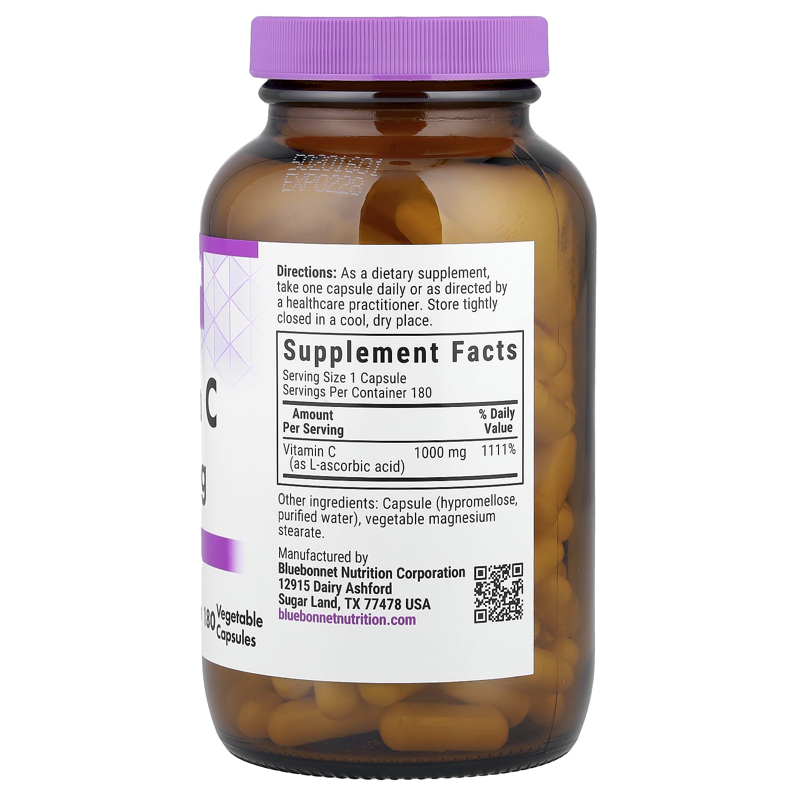 Bluebonnet Nutrition Vitamin C – 180 gélules végétales – 1000 mg — photo 2 sur 2