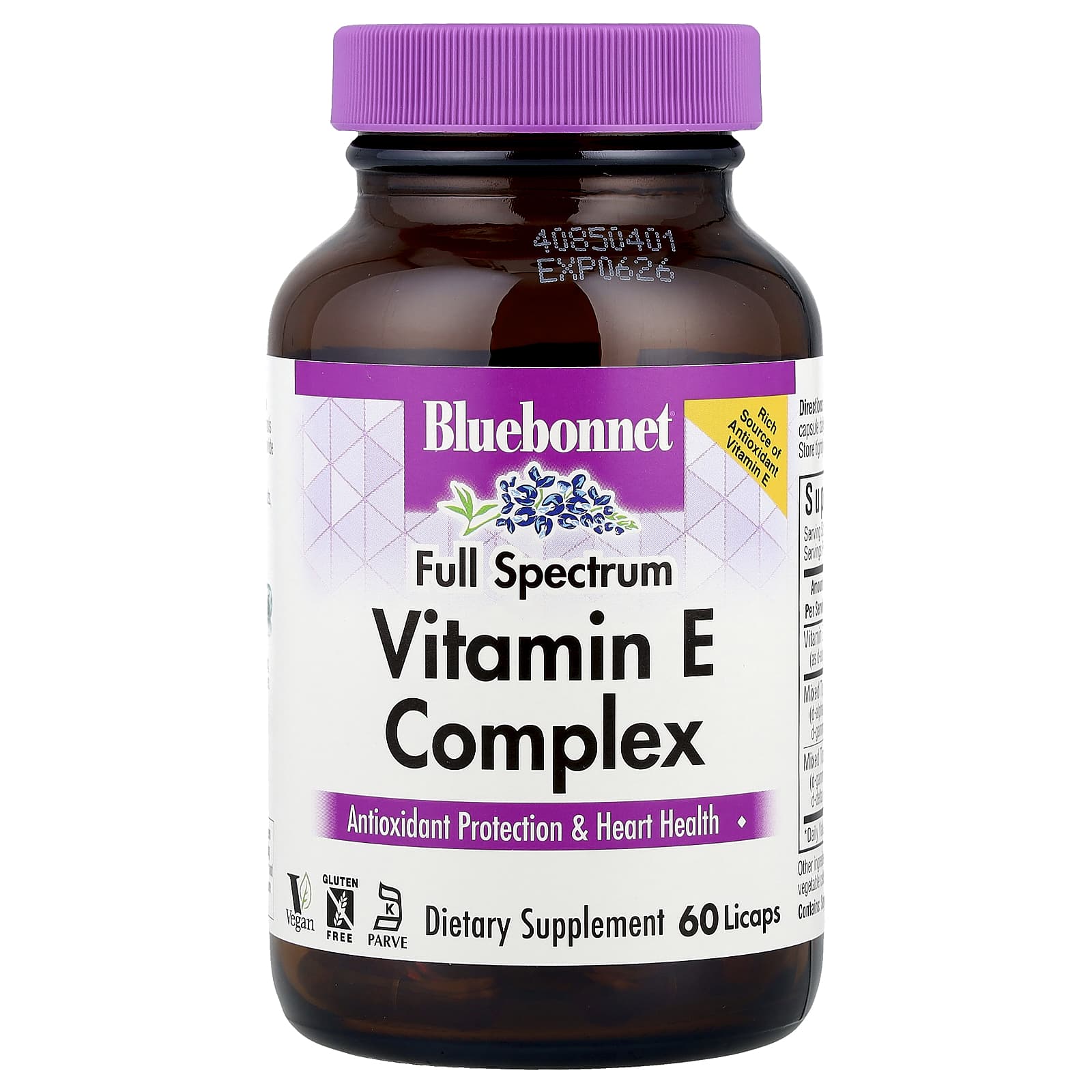 Bluebonnet Nutrition Vitamin E Complex, Full Spectrum, 60 Licaps — Tunisie
