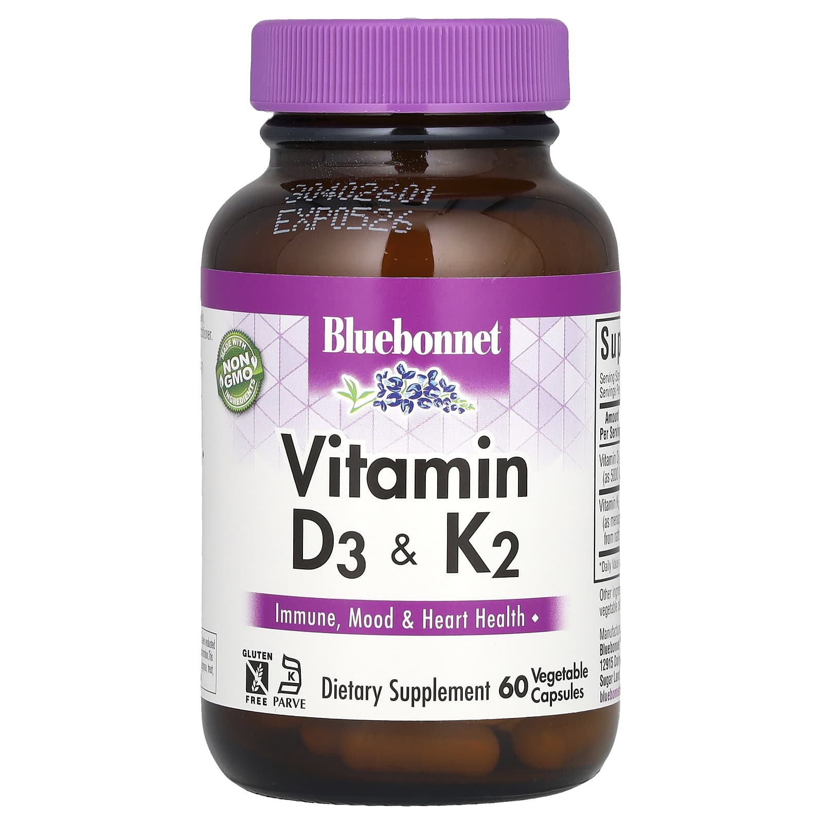Bluebonnet Nutrition Vitamin D3 & K2, 60 Vegetable Capsules — Tunisie