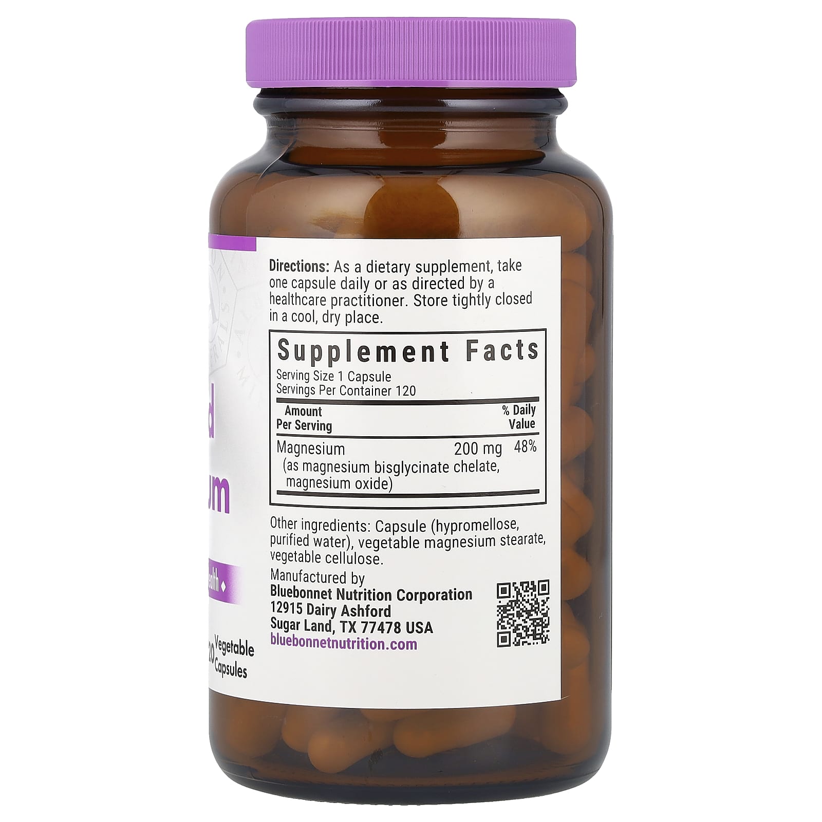 Bluebonnet Nutrition Buffered Chelated Magnesium, 120 Vegetable Capsules (200 mg per Capsule) — photo 2 sur 2