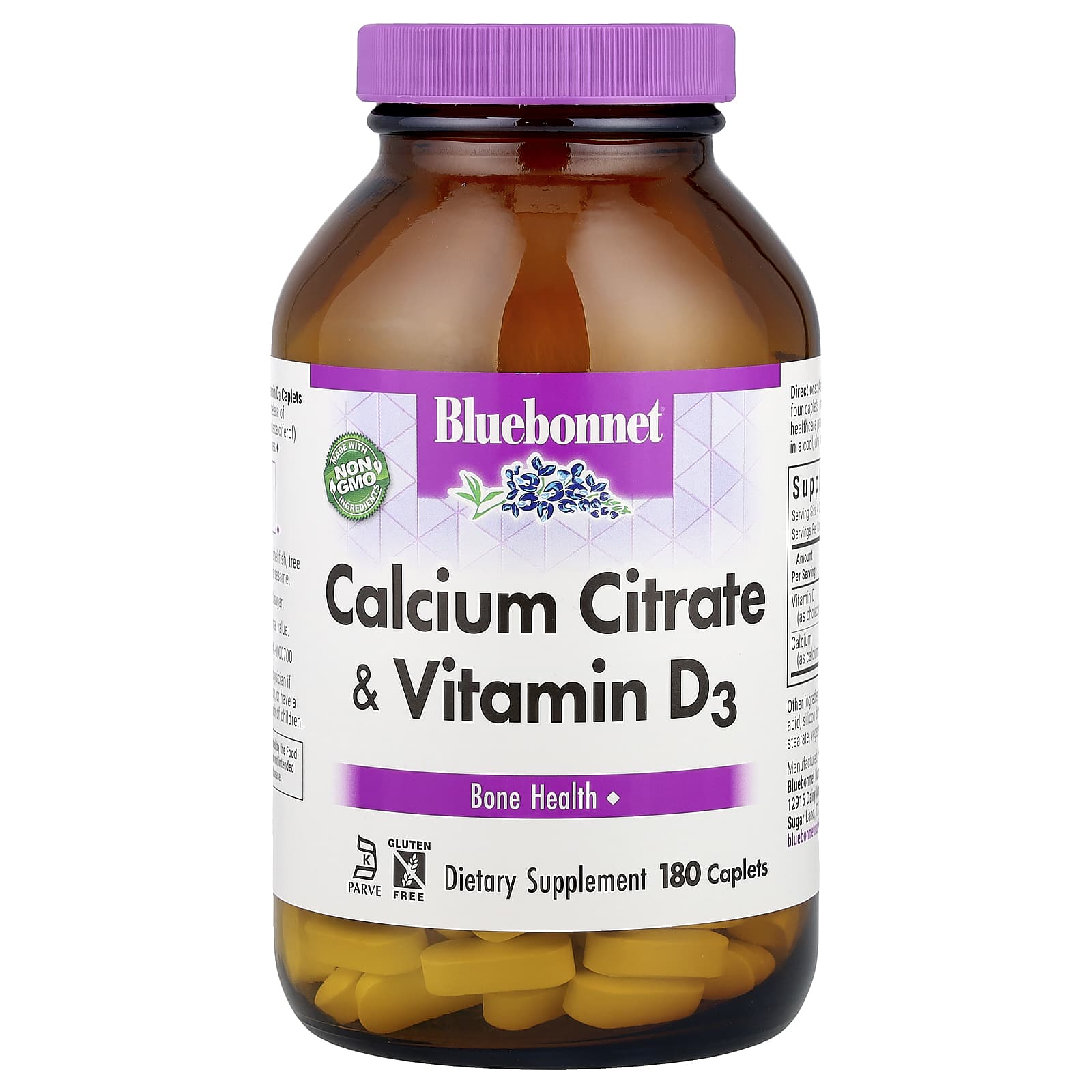 Bluebonnet Nutrition Calcium Citrate & Vitamin D3, 180 Caplets — Tunisie