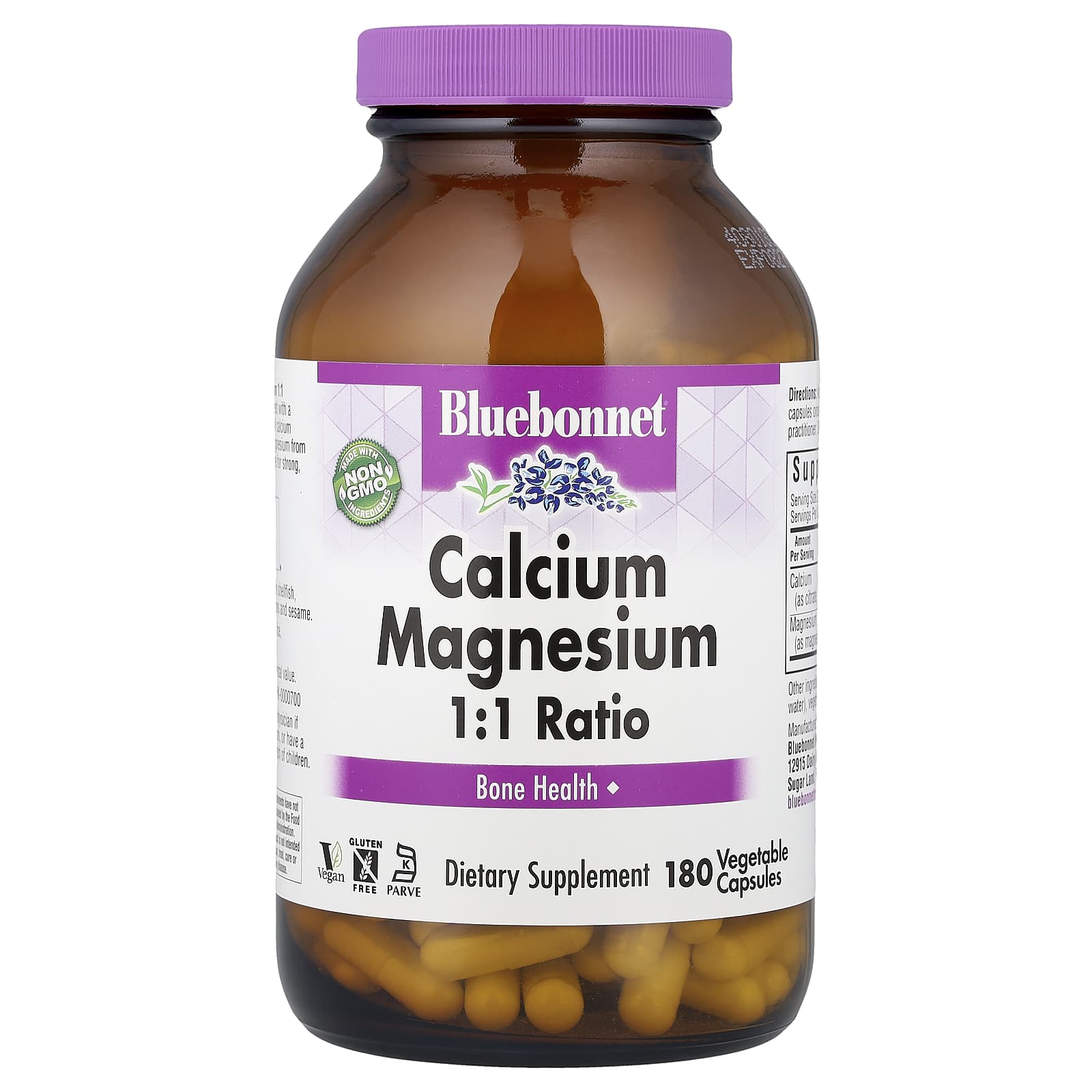 Bluebonnet Nutrition Calcium Magnesium 1:1 Ratio, 180 Vegetable Capsules — Tunisie