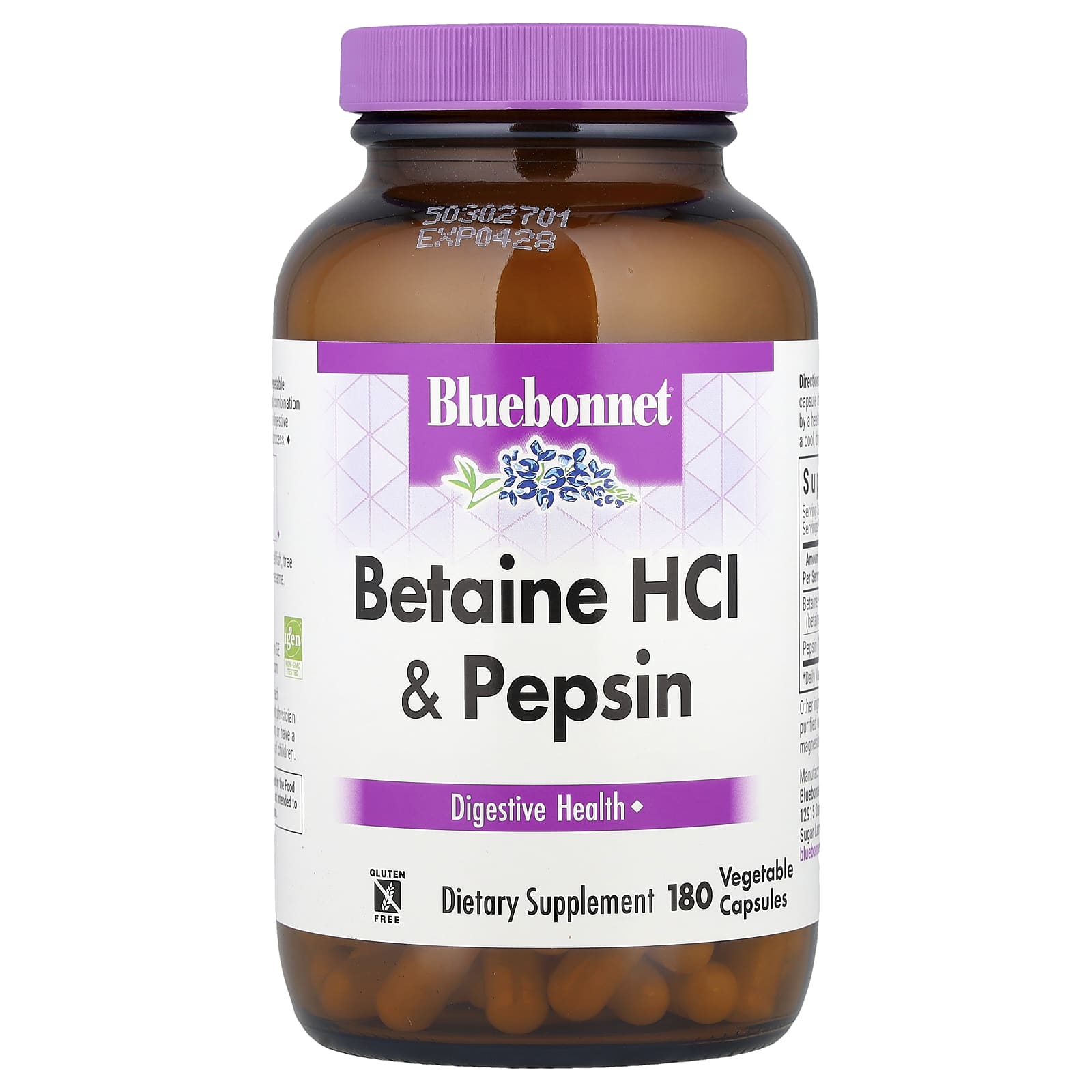 Bluebonnet Nutrition Betaine HCl & Pepsin, 180 Vegetable Capsules — Tunisie