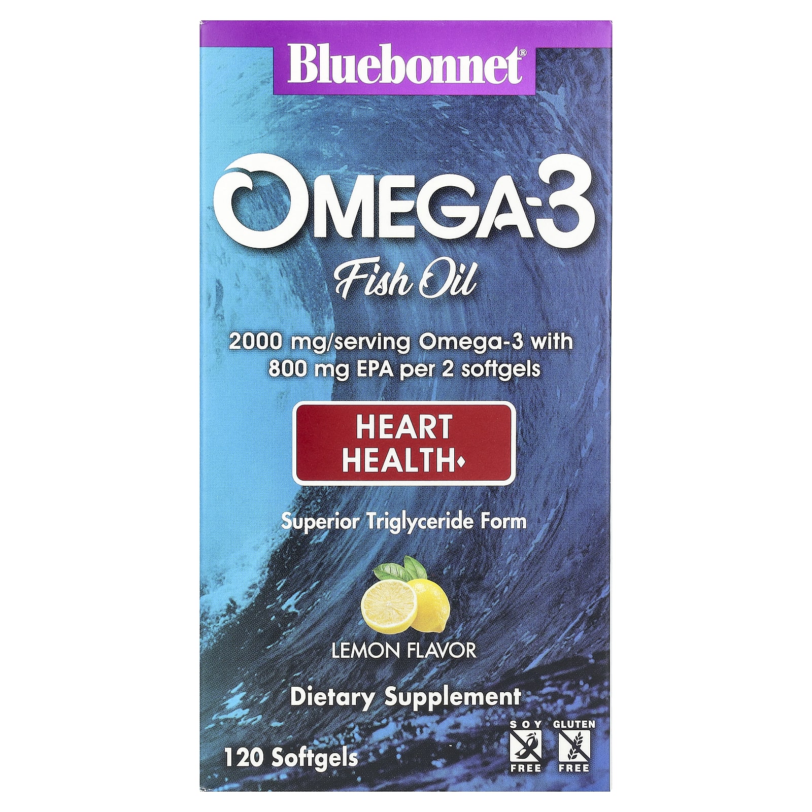 Bluebonnet Nutrition Omega-3 Fish Oil, Heart Health – Lemon – 120 capsules molles — Tunisie