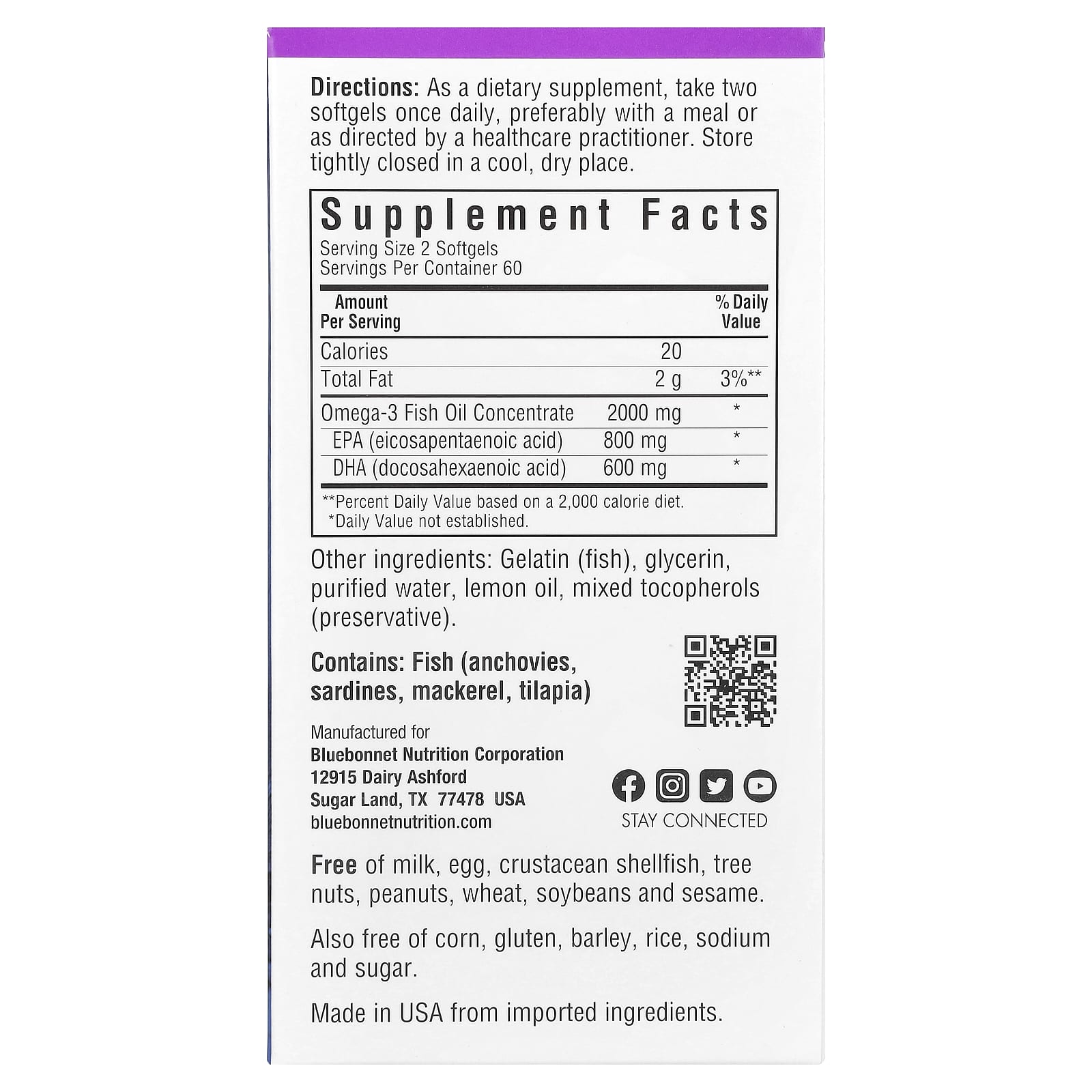 Bluebonnet Nutrition Omega-3 Fish Oil, Heart Health – Lemon – 120 capsules molles — photo 2 sur 2