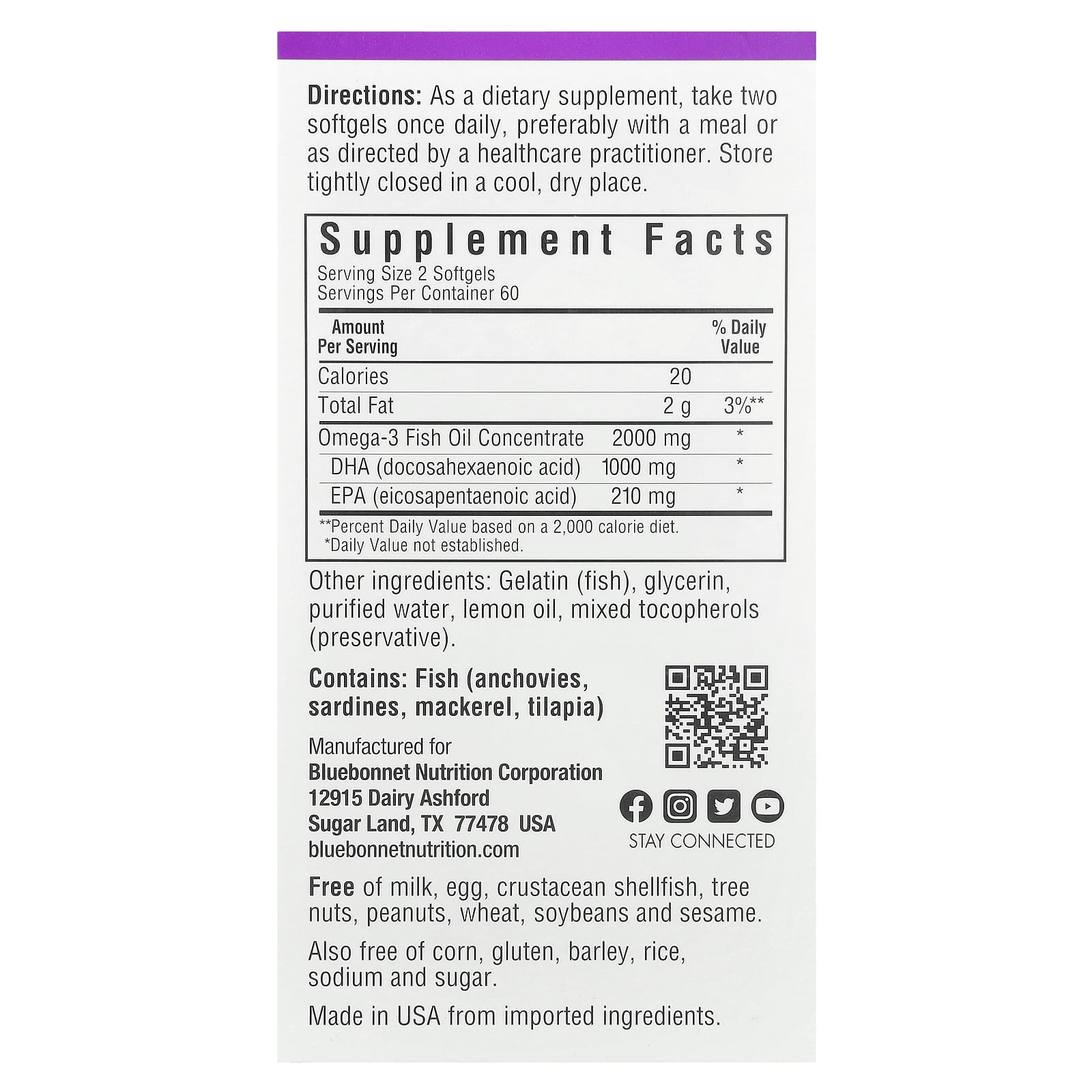 Bluebonnet Nutrition Omega-3 Fish Oil – Lemon – 120 capsules molles — photo 2 sur 2