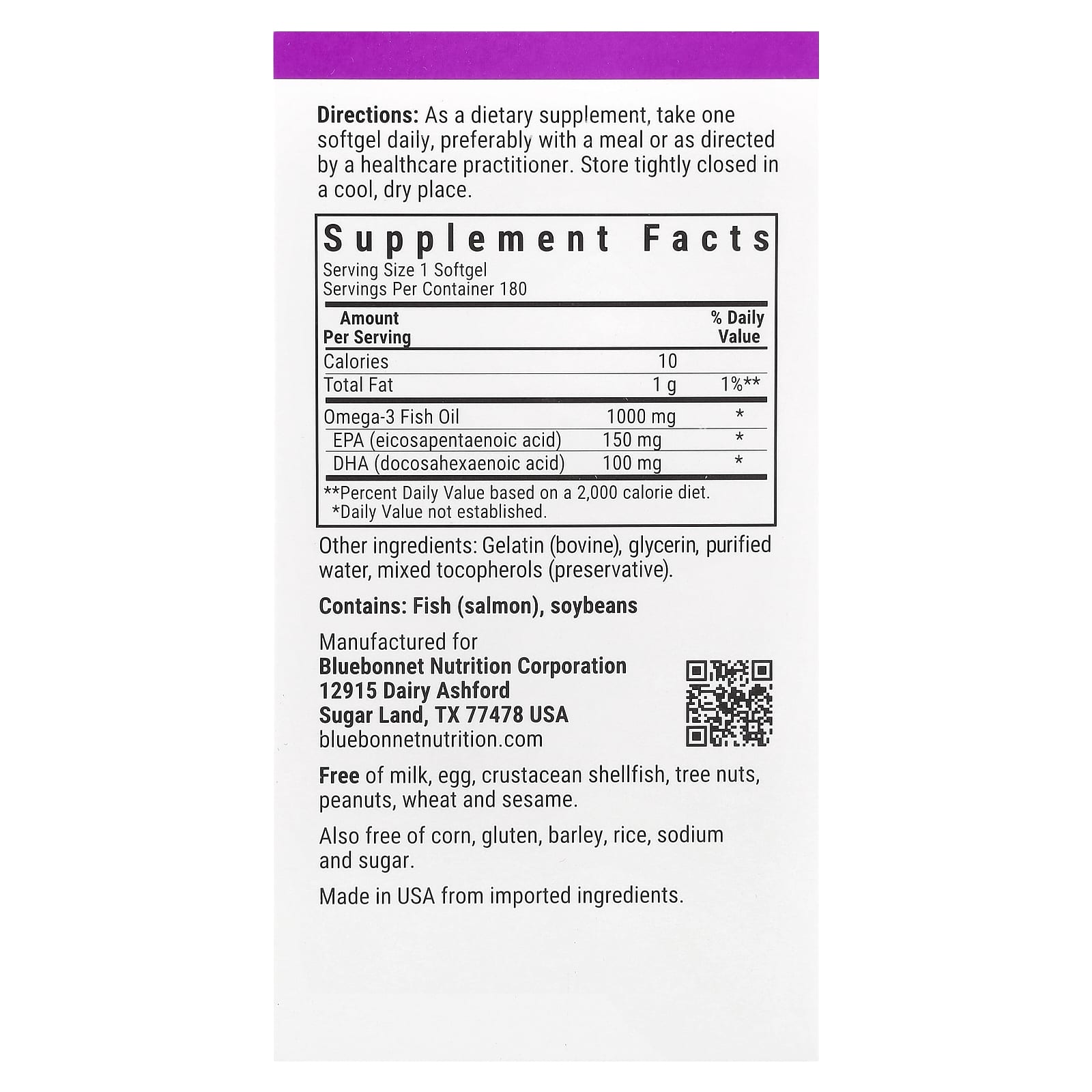 Bluebonnet Nutrition Omega-3 Salmon Fish Oil – 180 capsules molles — photo 2 sur 2