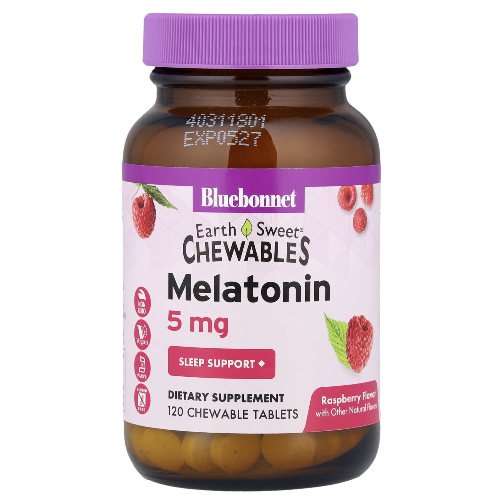 Bluebonnet Nutrition EarthSweet Chewables, Melatonin – Raspberry – 120 comprimés à croquer – 5 mg — Tunisie