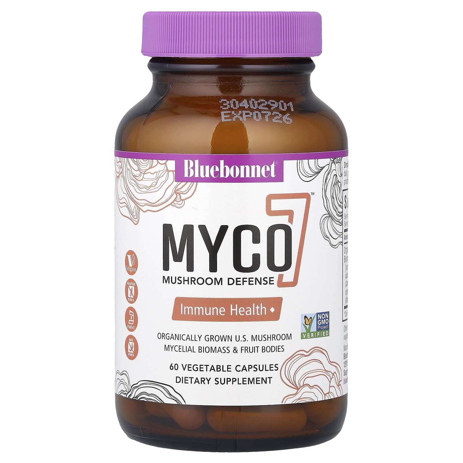 Bluebonnet Nutrition Myco7, Mushroom Defense, 60 Vegetable Capsules — étiquette 1