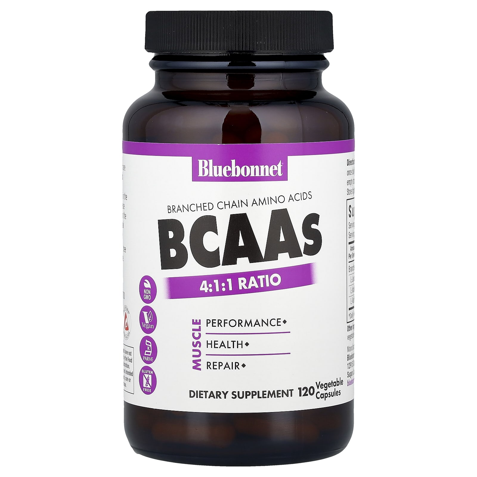 Bluebonnet Nutrition BCAAs, 4:1:1 Ratio, 120 Vegetable Capsules — Tunisie