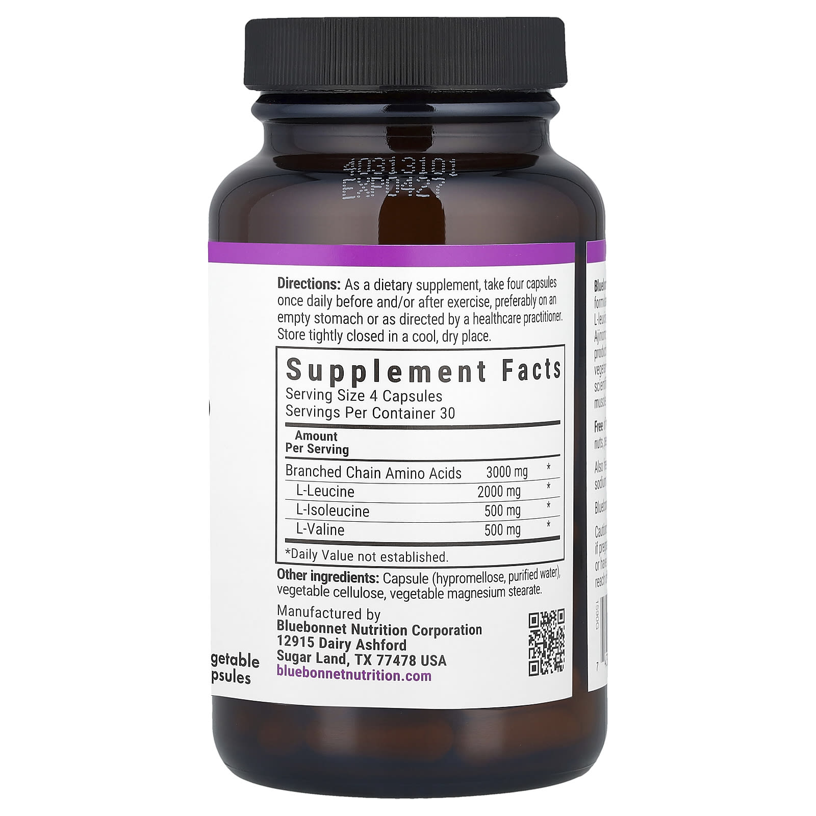 Bluebonnet Nutrition BCAAs, 4:1:1 Ratio, 120 Vegetable Capsules — photo 2 sur 2
