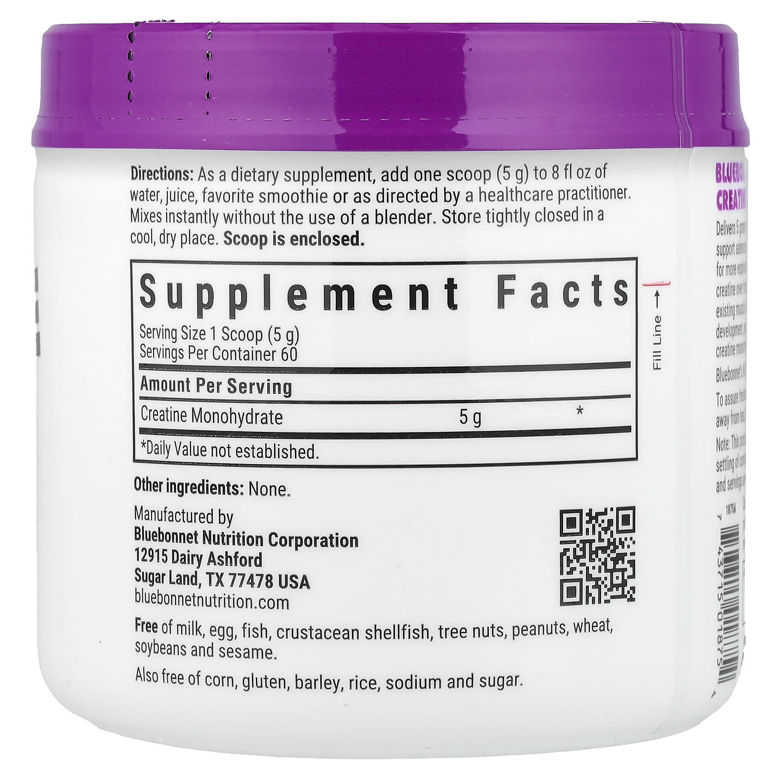 Bluebonnet Nutrition Micronized Creatine Powder – Sans arôme – 300 g — photo 2 sur 2