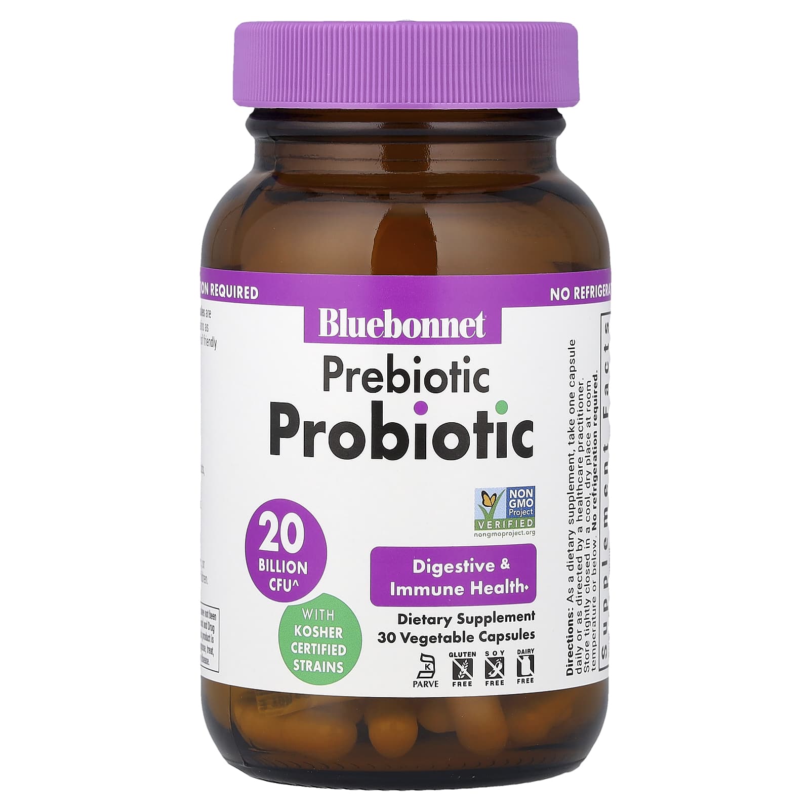 Bluebonnet Nutrition Prebiotic Probiotic, 30 Vegetable Capsules — étiquette 1