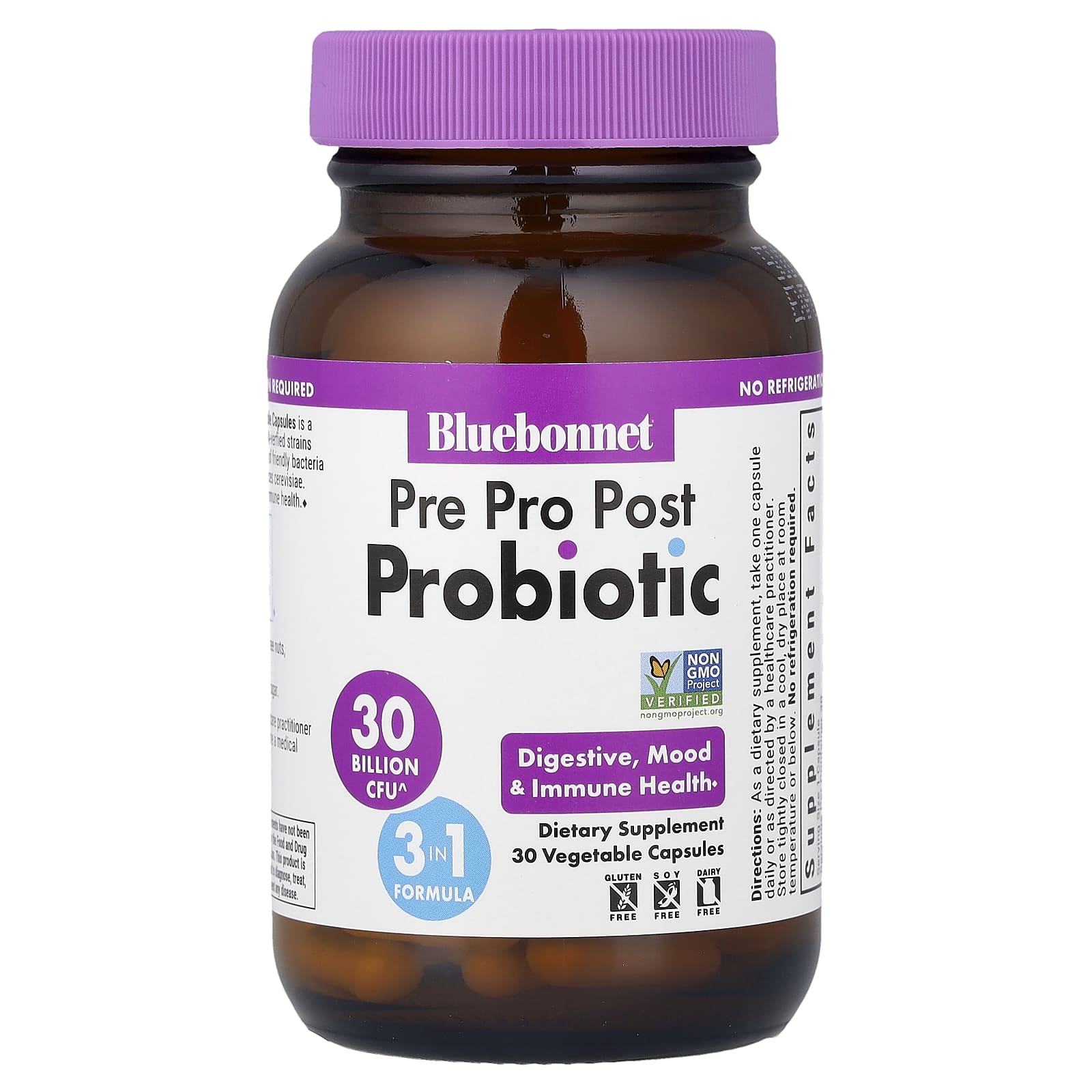 Bluebonnet Nutrition Pre, Pro, Post Probiotic, 30 Vegetable Capsules — étiquette 1