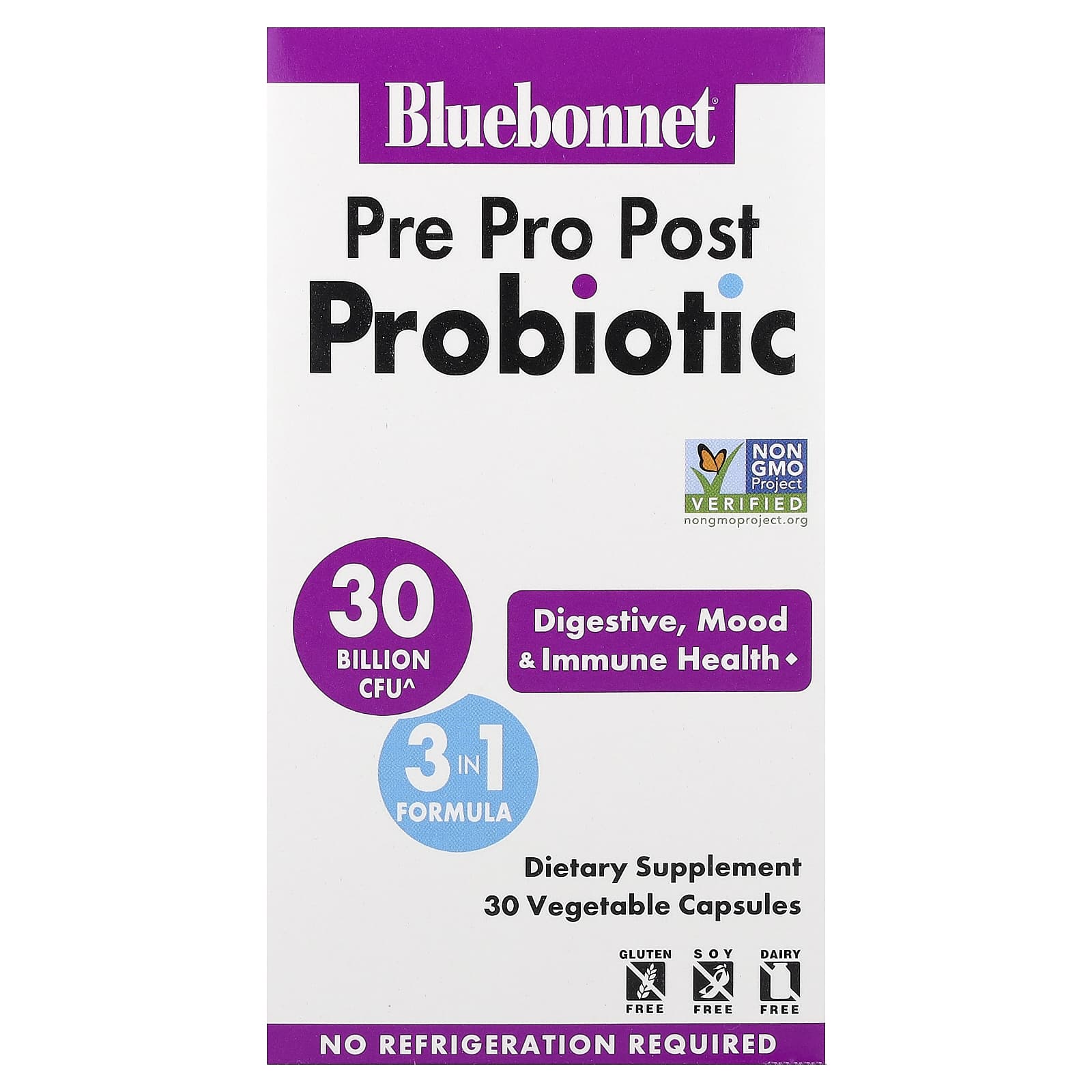 Bluebonnet Nutrition Pre, Pro, Post Probiotic, 30 Vegetable Capsules — Tunisie