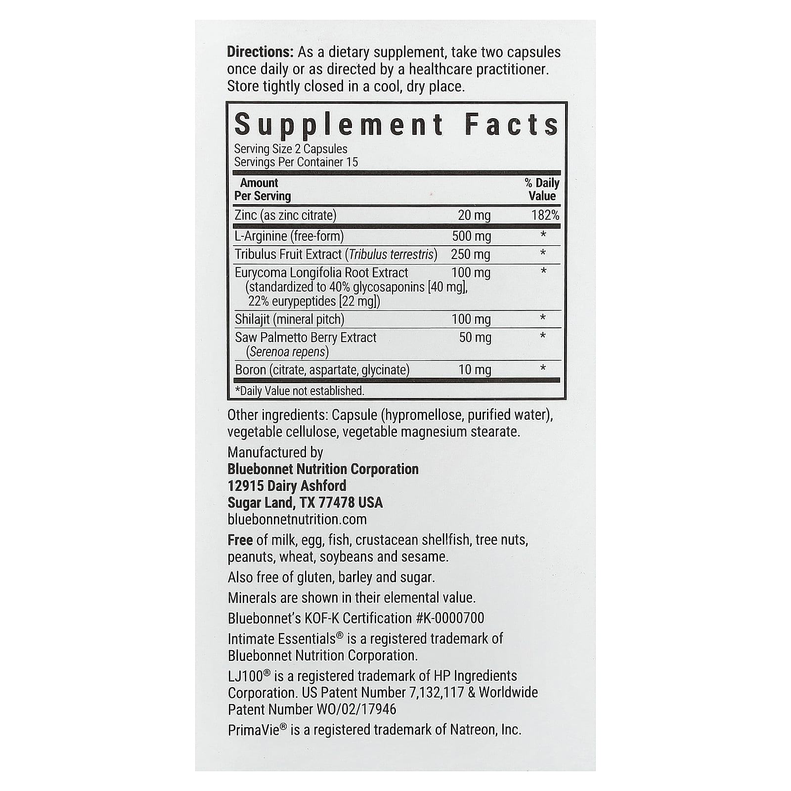 Bluebonnet Nutrition Intimate Essentials, For Him, Testosterone & Libido Boost, 30 Vegetable Capsules — photo 2 sur 2