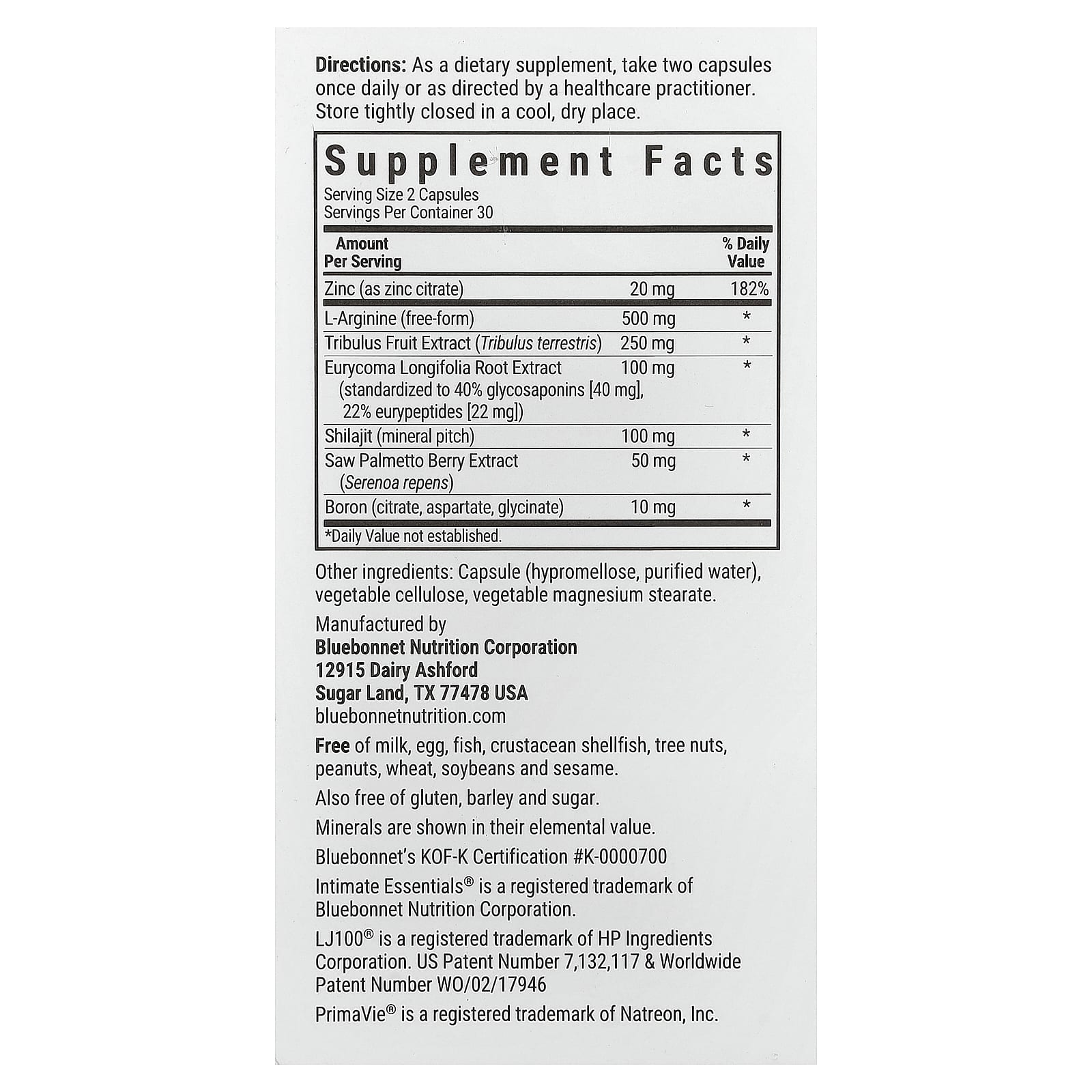 Bluebonnet Nutrition Intimate Essentials, For Him, Testosterone & Libido Boost, 60 Vegetable Capsules — photo 2 sur 2