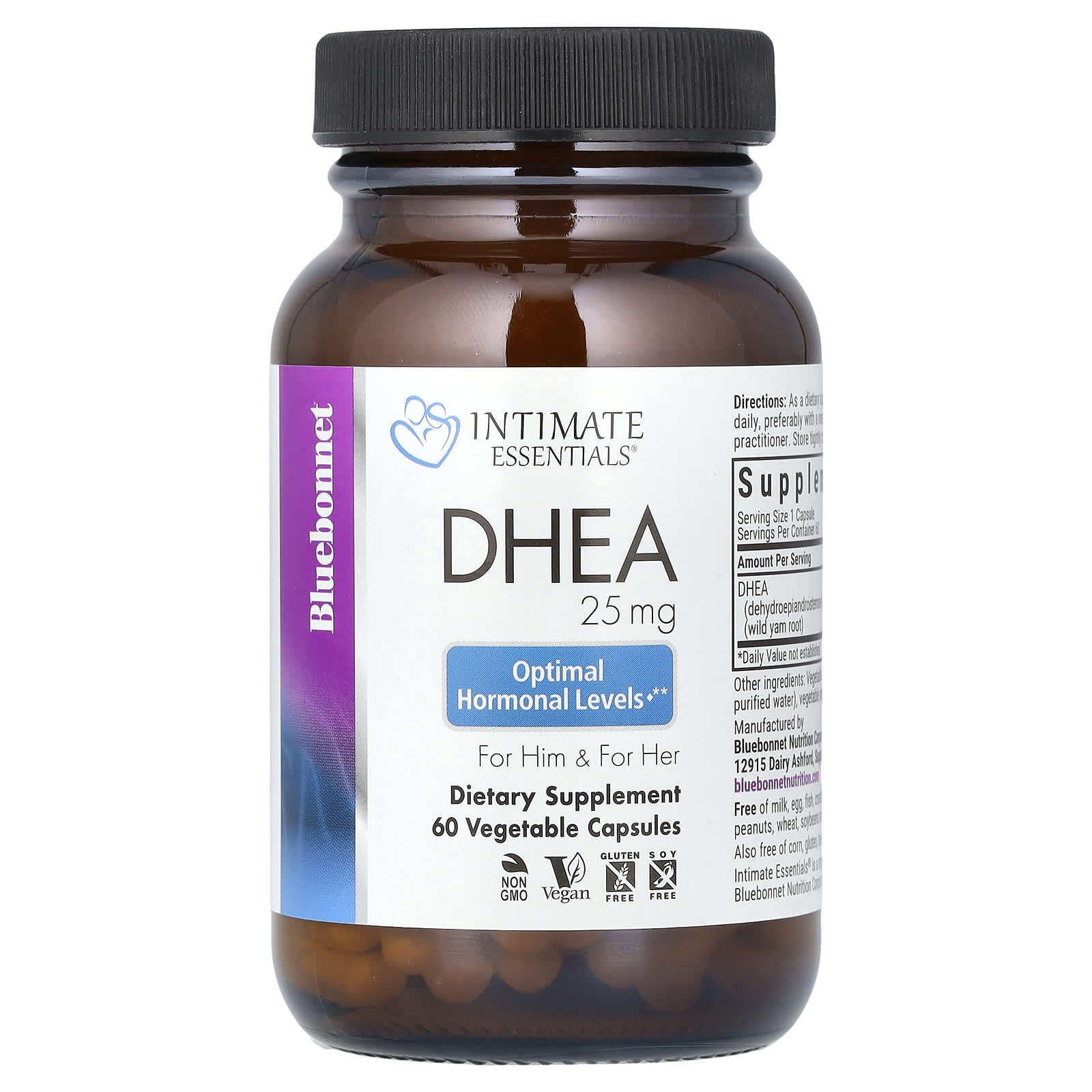 Bluebonnet Nutrition Intimate Essentials, DHEA, For Him & For Her – 25 mg — étiquette 1