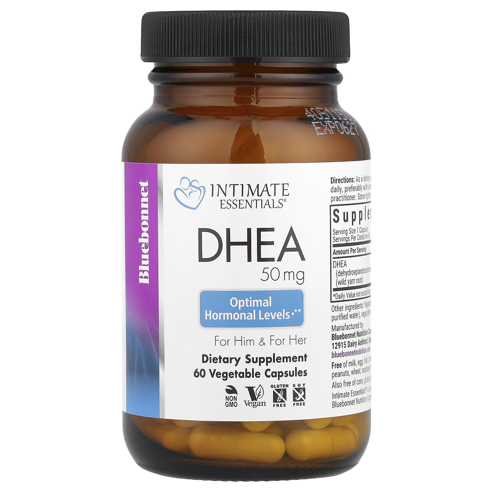 Bluebonnet Nutrition Intimate Essentials, DHEA, For Him & For Her – 50 mg — étiquette 1