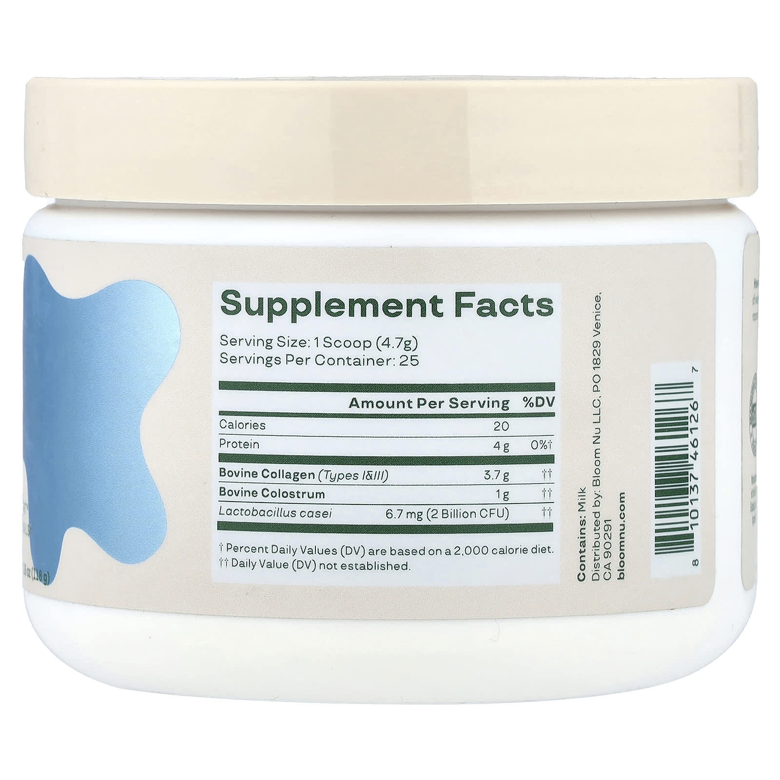 Bloom Colostrum & Collagen Peptides – Sans arôme – 118 g — photo 2 sur 2