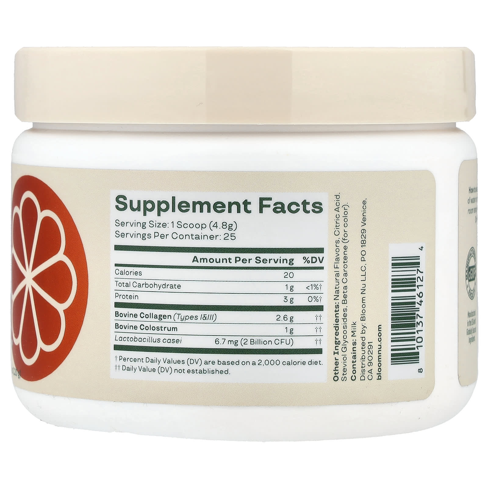 Bloom Colostrum & Collagen Peptides – Orange Cream – 120 g — photo 2 sur 2