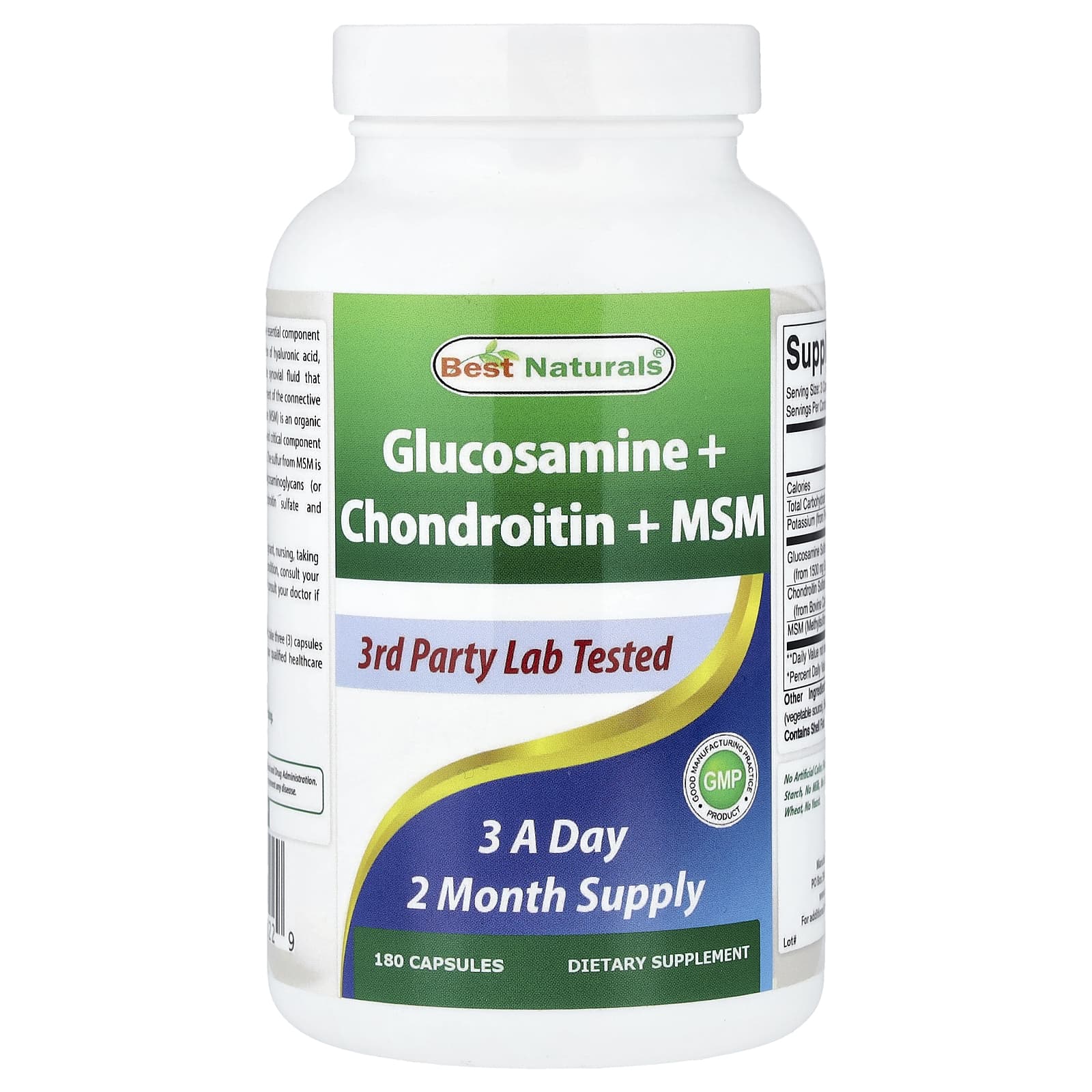 Best Naturals Glucosamine + Chondroitin + MSM – 180 gélules — Tunisie