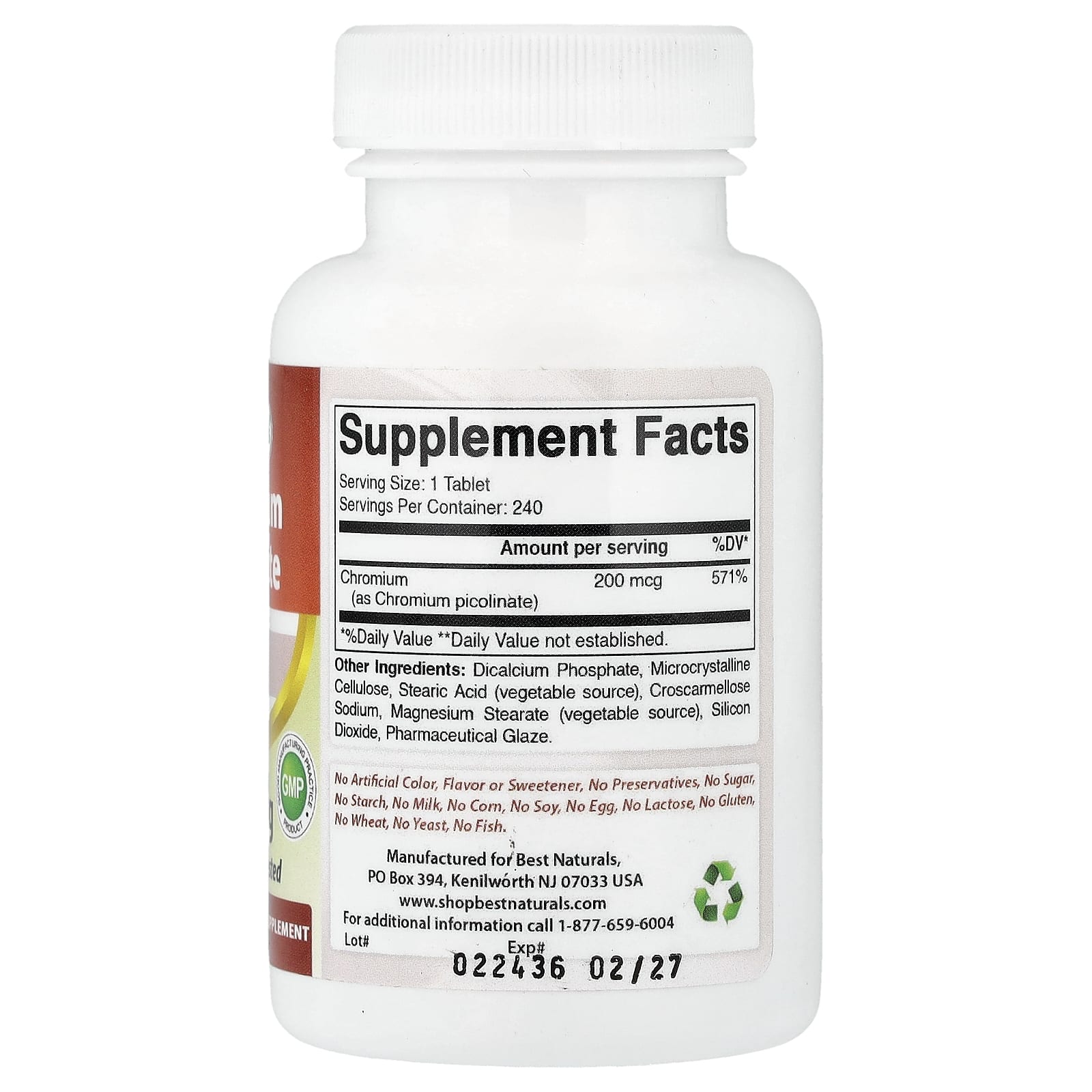 Best Naturals Chromium Picolinate – 200 µg – 240 comprimés — photo 2 sur 2