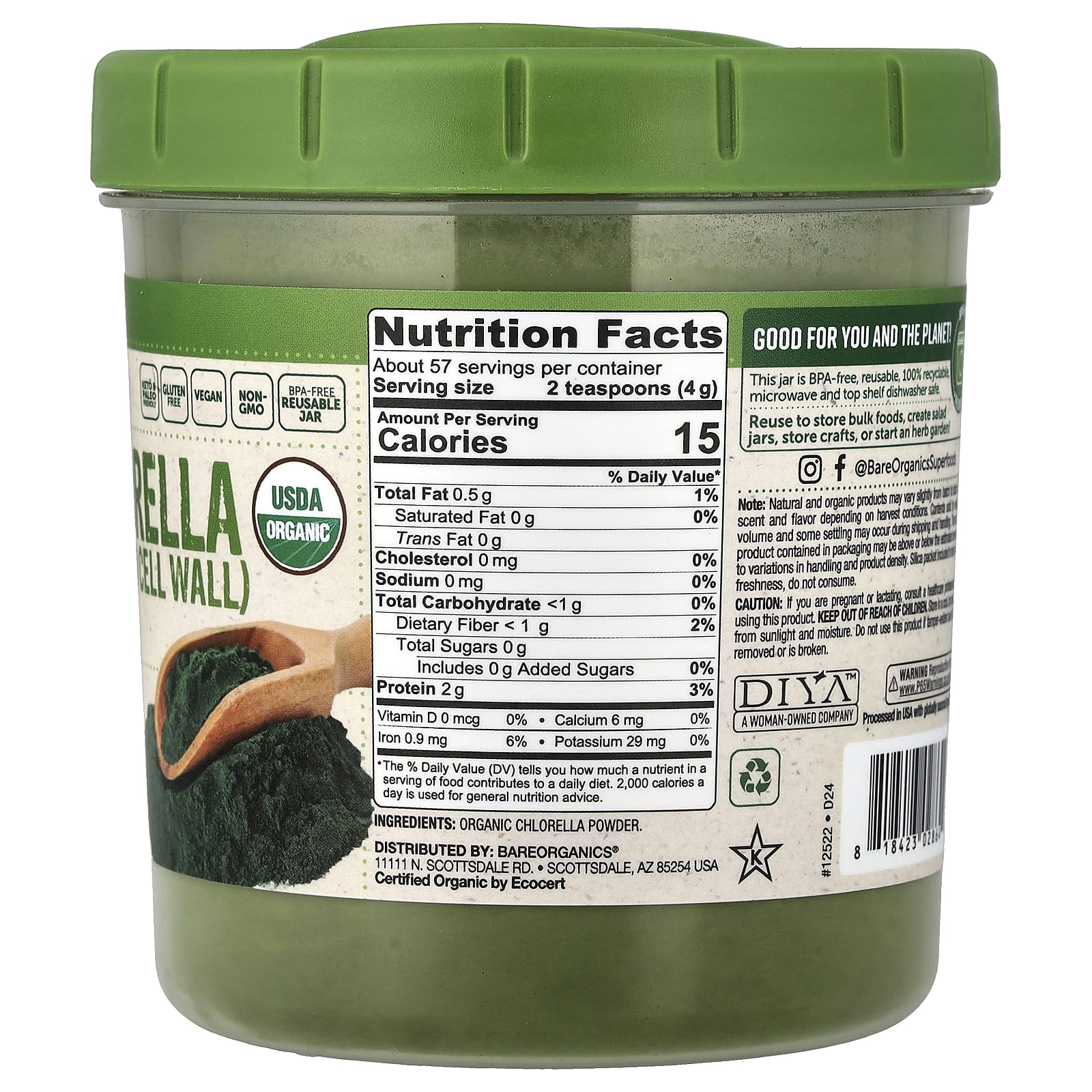 BareOrganics Organic Chlorella Powder – 227 g — photo 2 sur 2