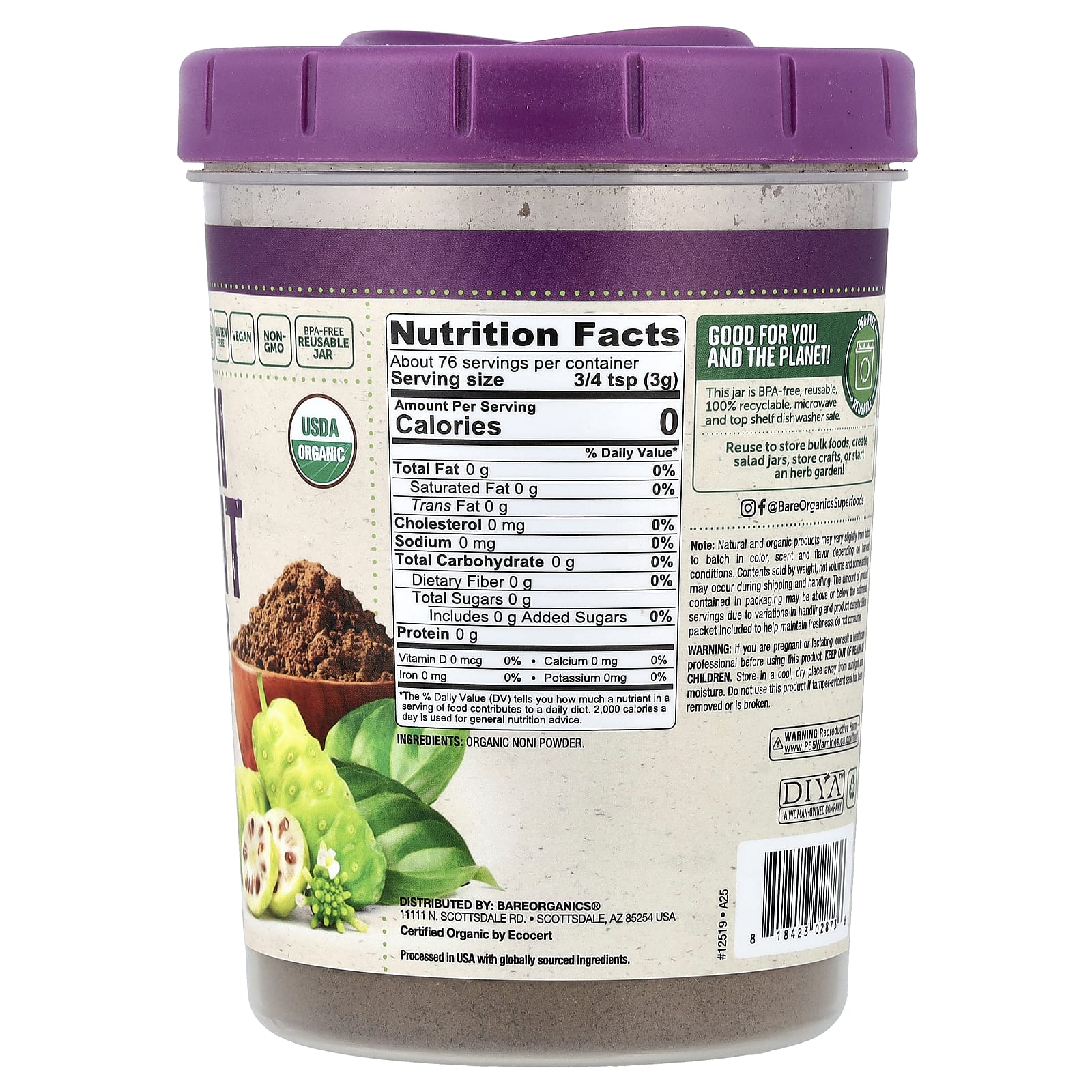 BareOrganics Organic Noni Fruit Powder – Organic Noni Fruit Powder – 227 g — photo 2 sur 2