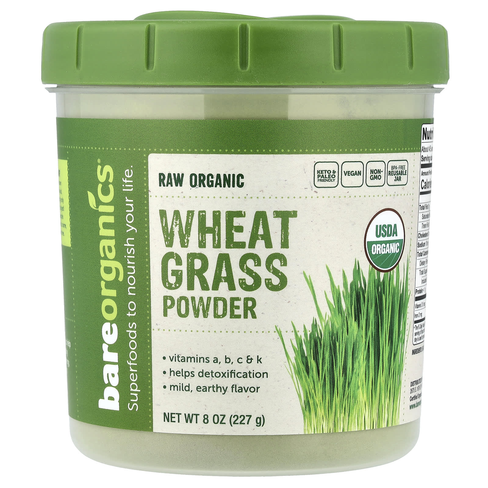 BareOrganics Raw Organic Wheatgrass Powder – 227 g — Tunisie