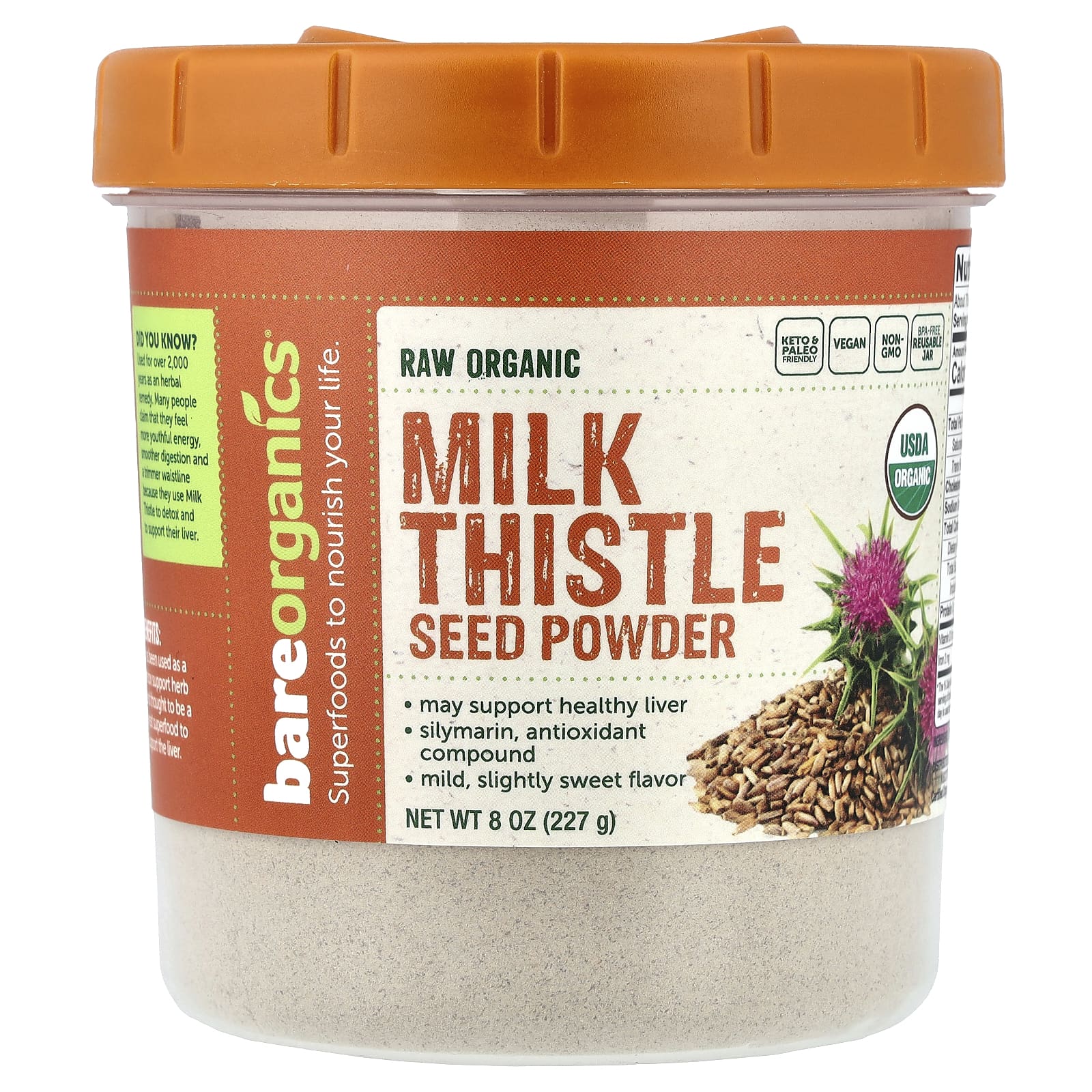 BareOrganics Raw Organic Milk Thistle Seed Powder – 227 g — Tunisie