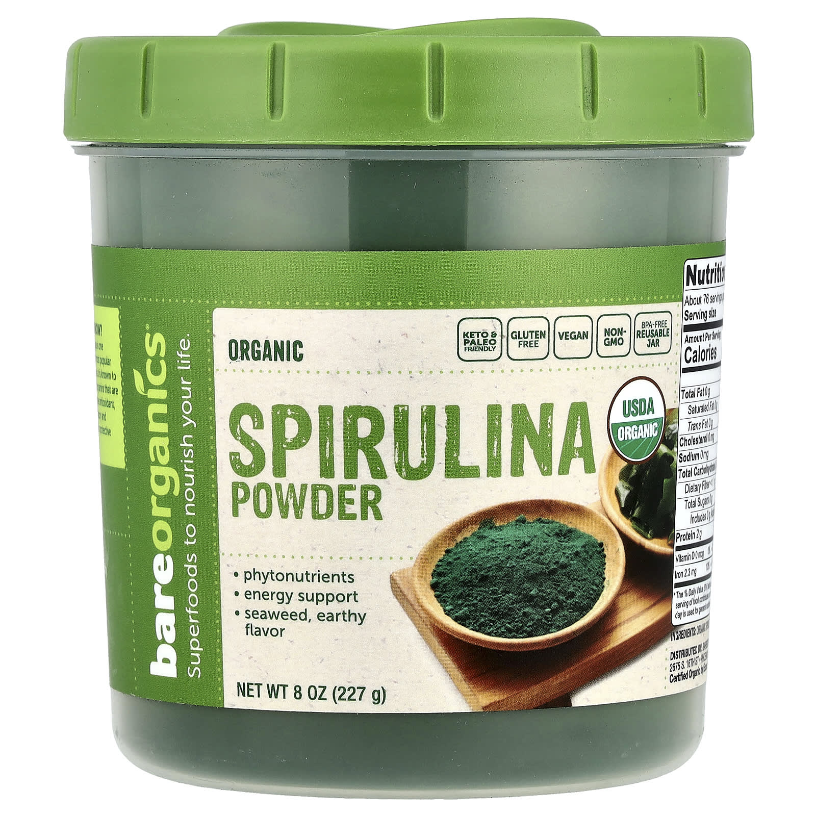 BareOrganics Organic Spirulina Powder – 227 g — Tunisie