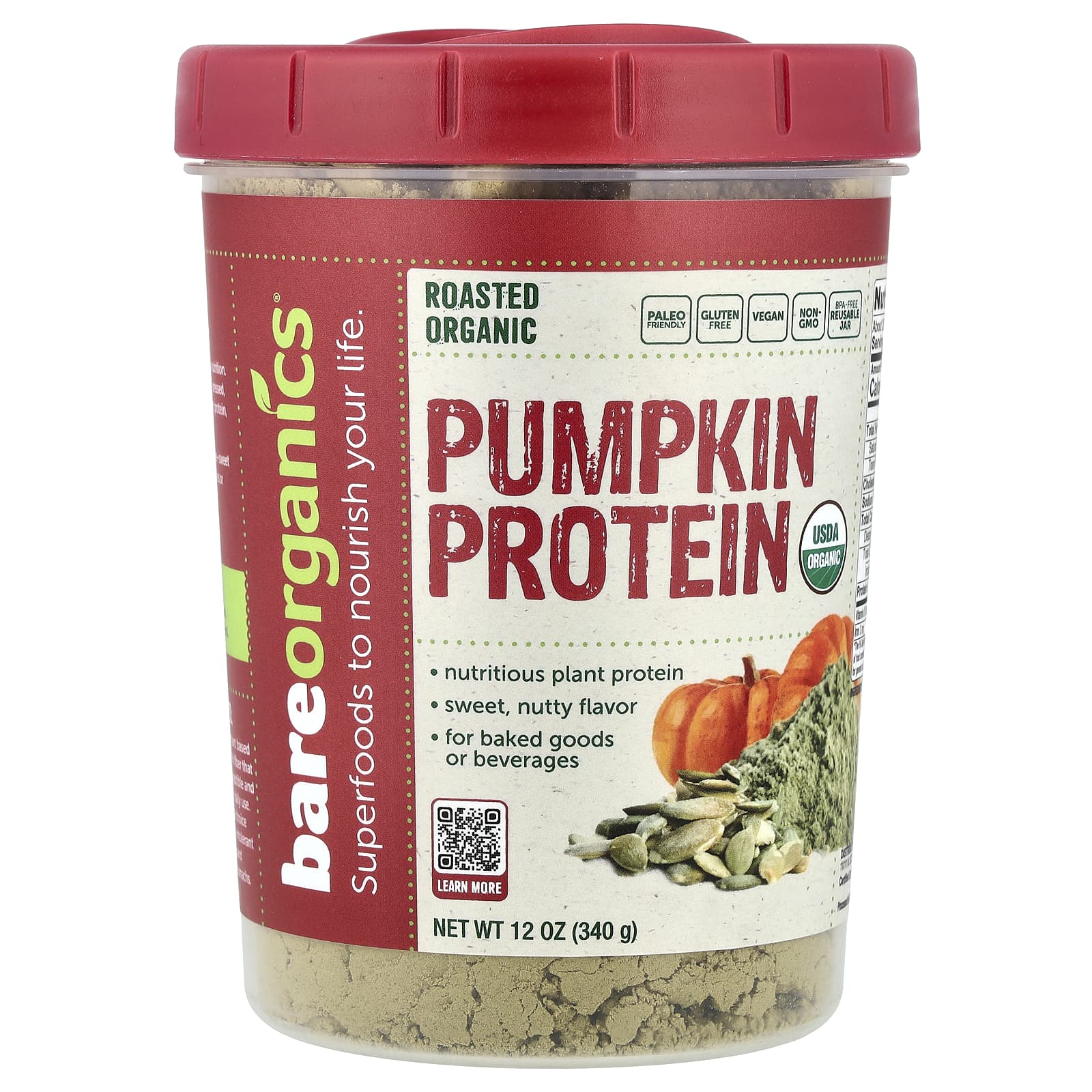 BareOrganics Roasted Organic Pumpkin Protein Powder – 340 g — Tunisie