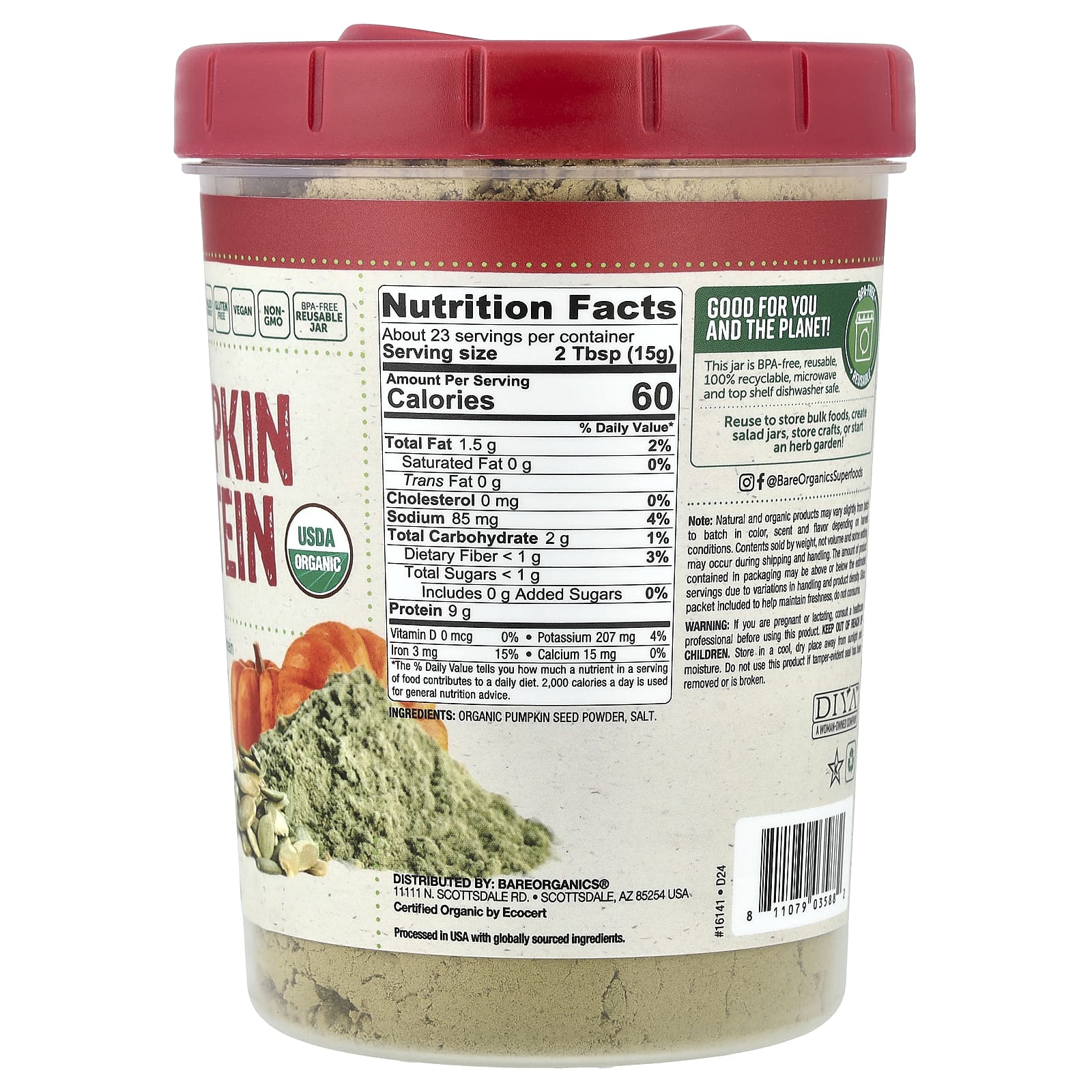 BareOrganics Roasted Organic Pumpkin Protein Powder – 340 g — photo 2 sur 2