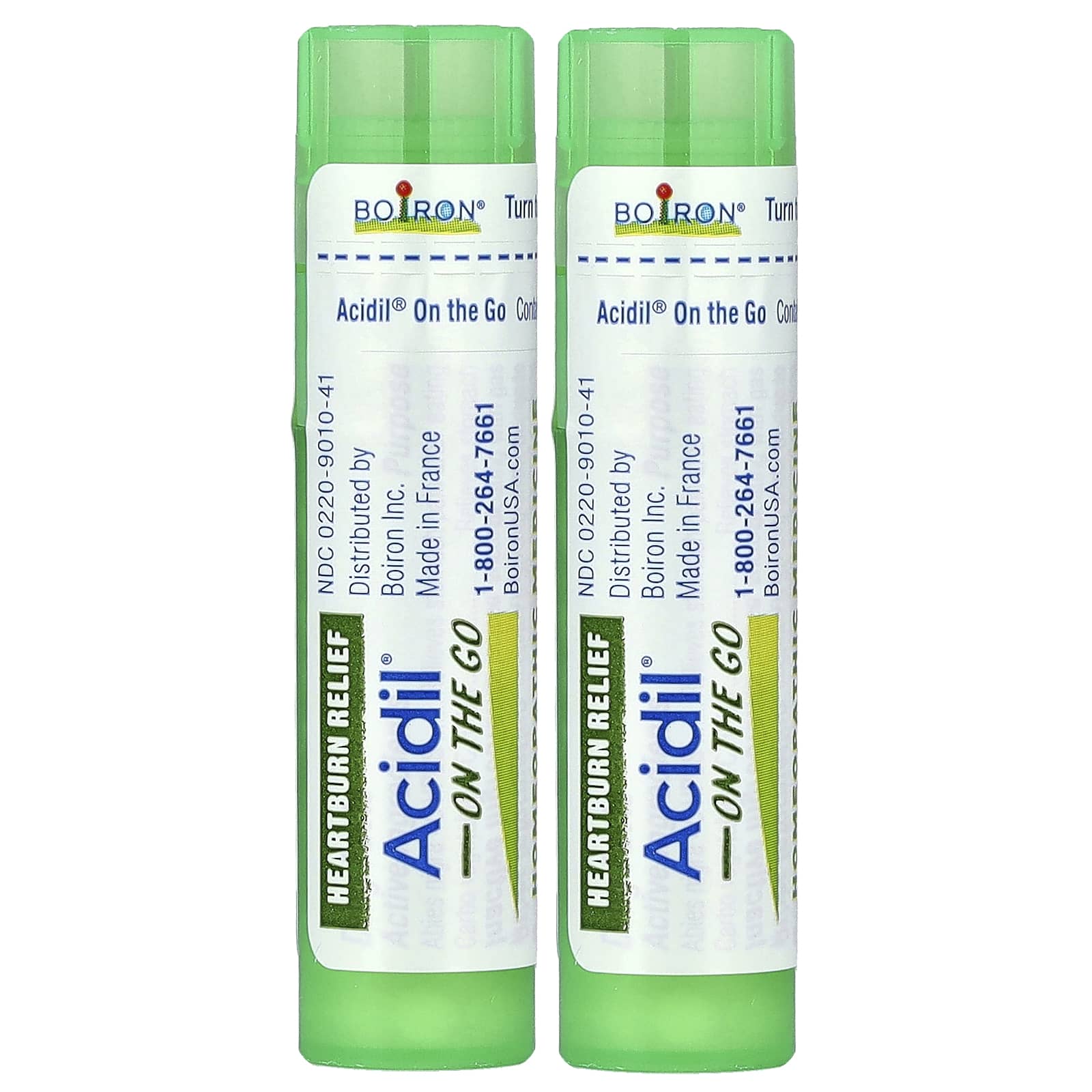 Boiron Acidil On The Go, Multi-Symptom Heartburn Relief, 2 Portable Tubes, 80 Pellets Each — étiquette 2