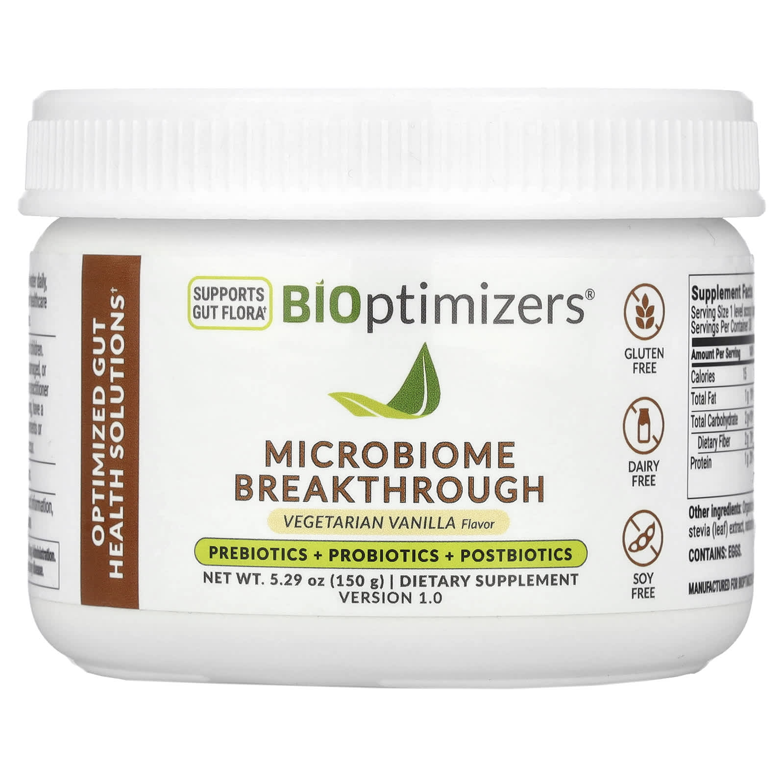BIOptimizers Microbiome Breakthrough, Prebiotics + Probiotics + Postbiotics – Vegetarian Vanilla – 150 g — Tunisie