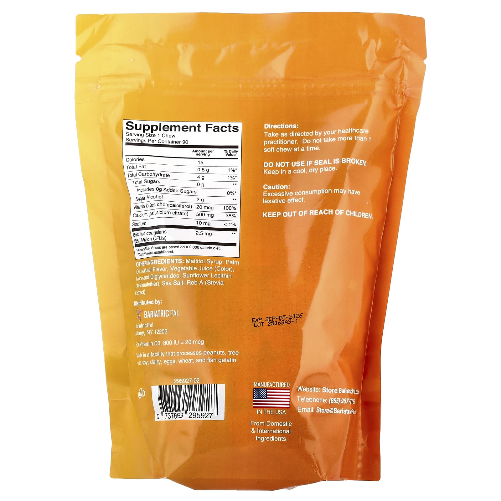 BariatricPal Calcium Citrate Soft Chews, 90 Soft Chews – Orange Creamsicle — photo 2 sur 2