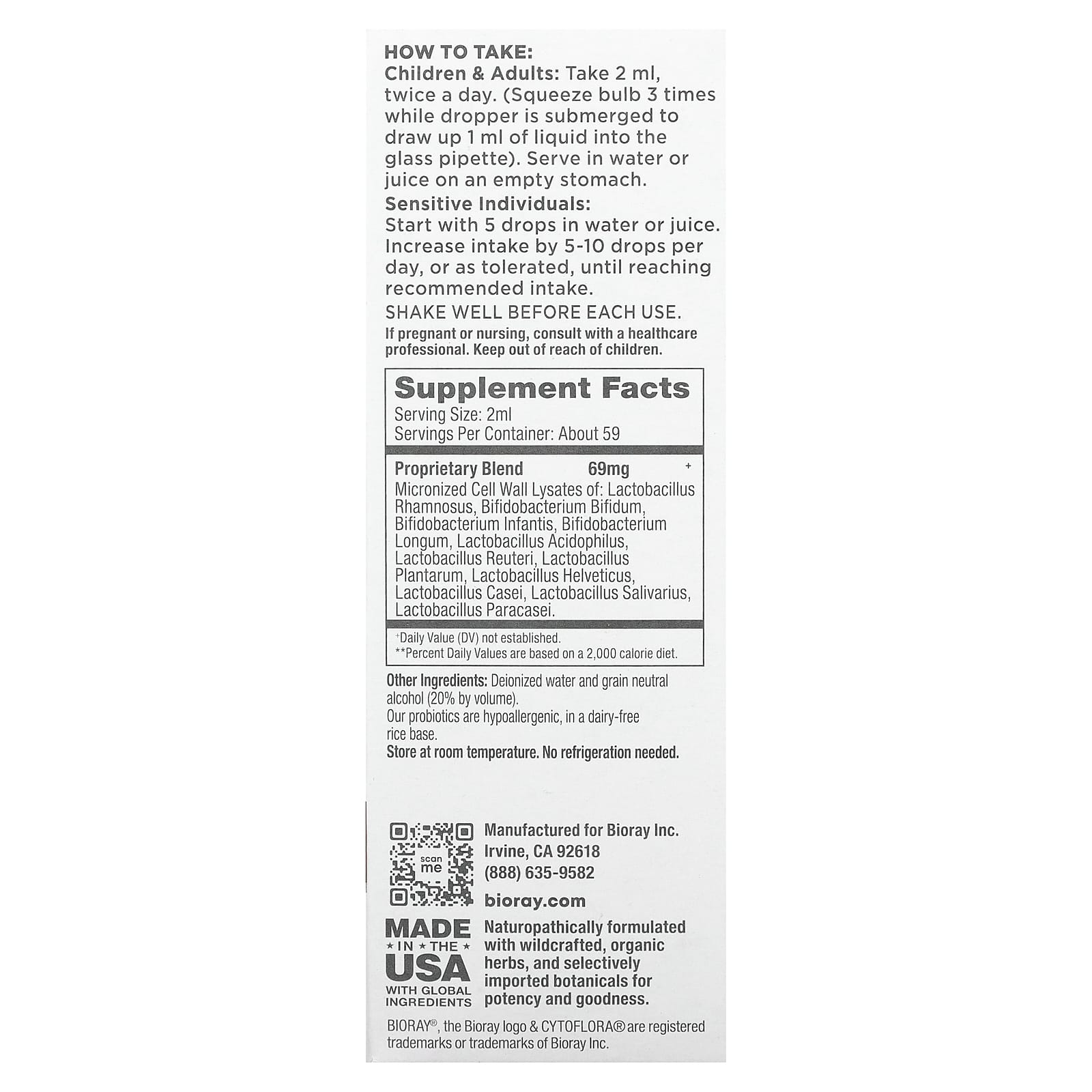 Bioray CytoFlora, Probiotic Lysate Tonic – 118 ml — photo 2 sur 2