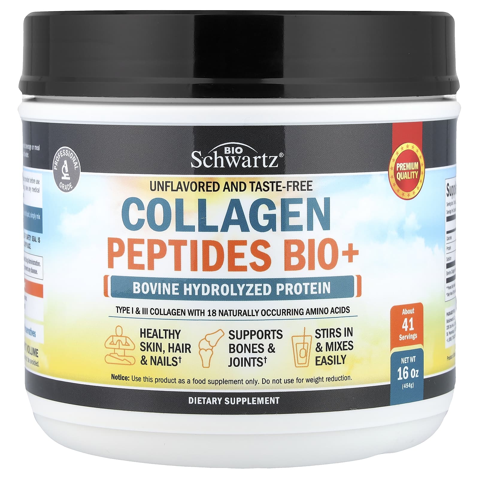BioSchwartz Collagen Peptides Bio+ – Sans arôme – 454 g — Tunisie