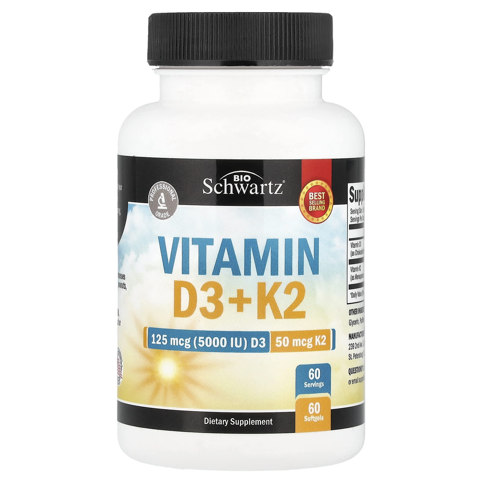 BioSchwartz Vitamin D3 + K2 – 60 capsules molles — Tunisie